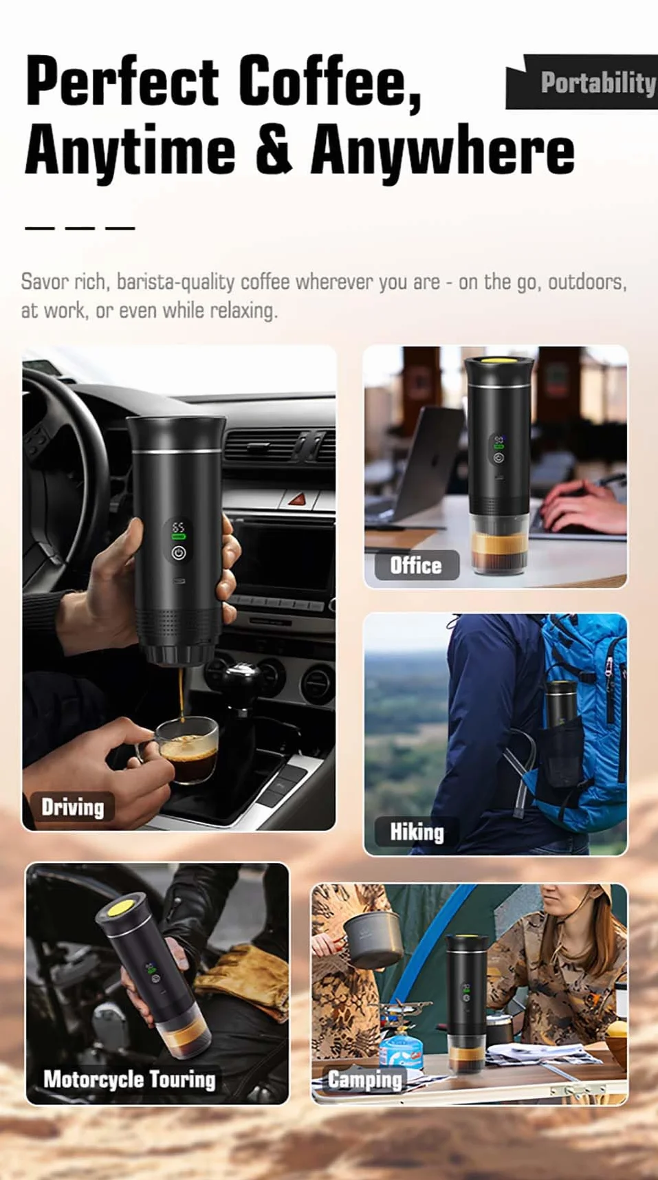 VHV Cafetière Portable 3 en 1,Rechargeable Cafetière Portable de Voyage,12V Expresso Machine a Cafe pour Capsule,Café Moulu,pour Camping,Voyage,Bureau,Voiture,Maison (Vert)