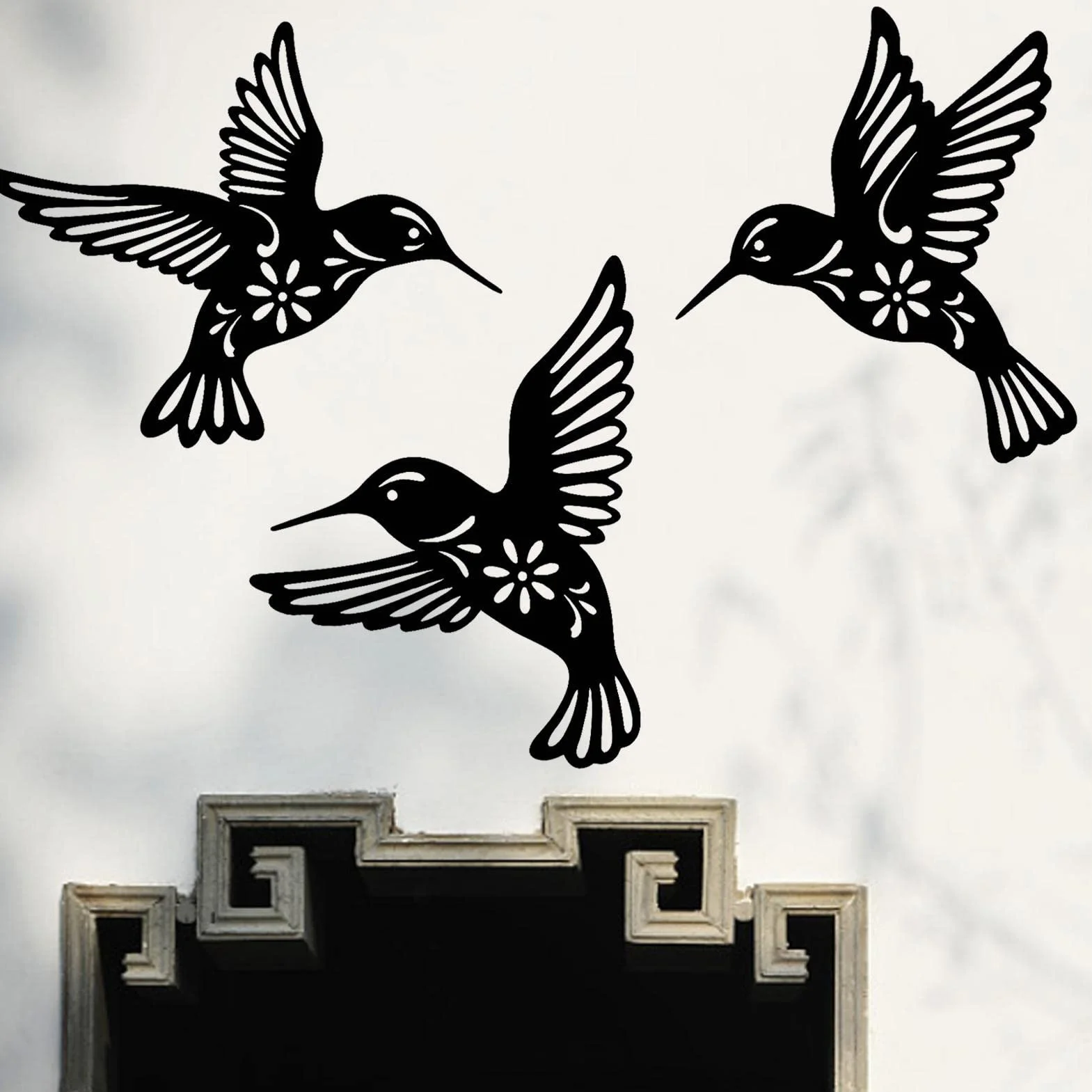 Otherway Sculpture Murale en Métal, 3 Pièces Fer Forgé, Art Mural Oiseaux Noir, Décoration Intérieur Jardin