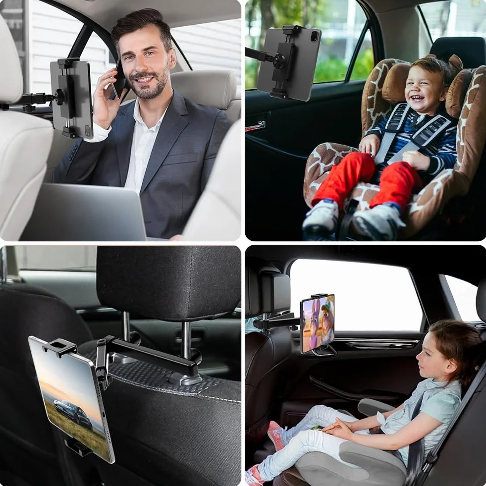 AXFEE Samochodowy uchwyt na tablet, wysuwany uchwyt na zagłówek, uchwyt na tablet, uniwersalny uchwyt na zagłówek do tabletów, do urządzeń iPad iPhone, Switch, smartfonów i urządzeń o przekątnej