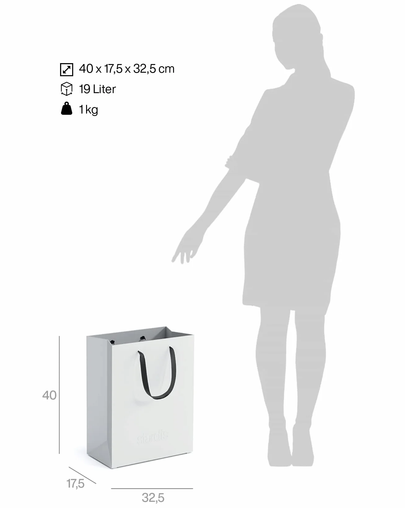 Corbeille à papier design rectangulaire avec poignées, poubelle de bureau en plastique gris