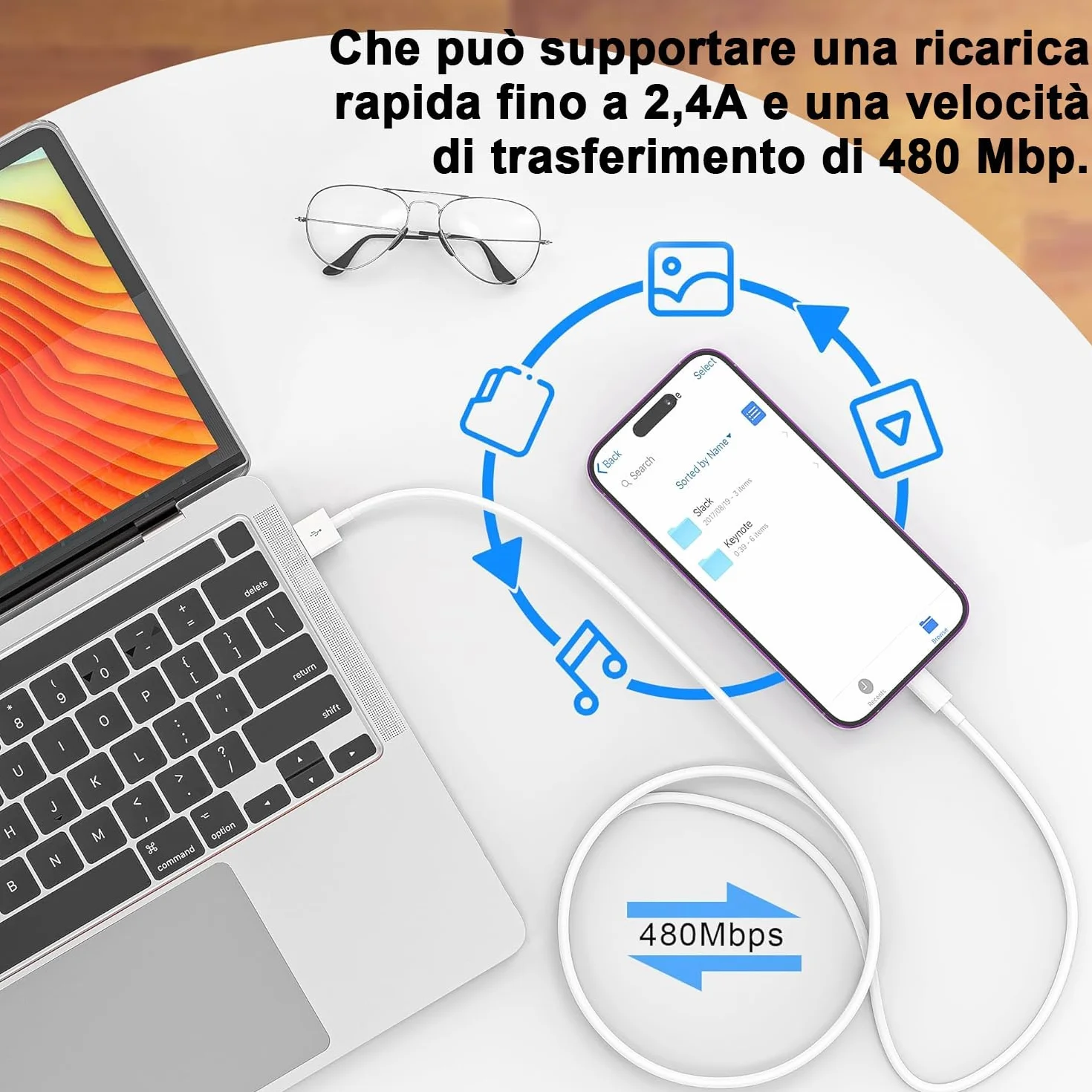 Câble Chargeur iPhone MFi 1M+2M Lightning USB Rapide Blanc