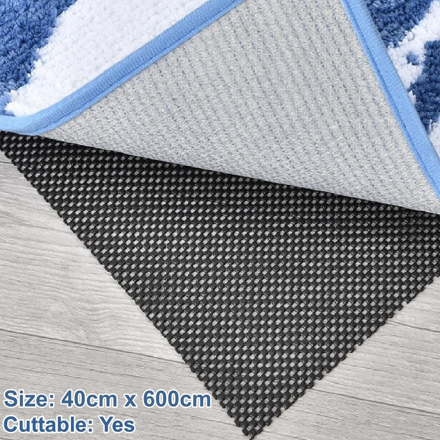 KAHEIGN Tapis Antidérapant PVC 40CM x 600CM, Imperméable pour Maison Bureau Cuisine Salle de Bains (Noir)