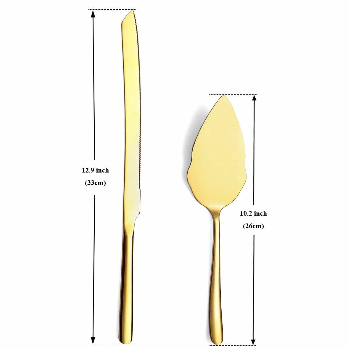 Ensemble De Coupe De Gâteau En Acier Inoxydable Pour Mariage, Or Brillant