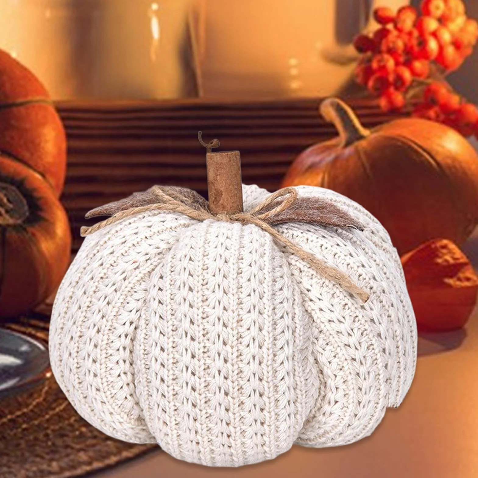 Citrouilles Tricotées Décoratives Faites Main, Décorations d'Automne Crochet, Légumes Artificiels pour Festival des Récoltes