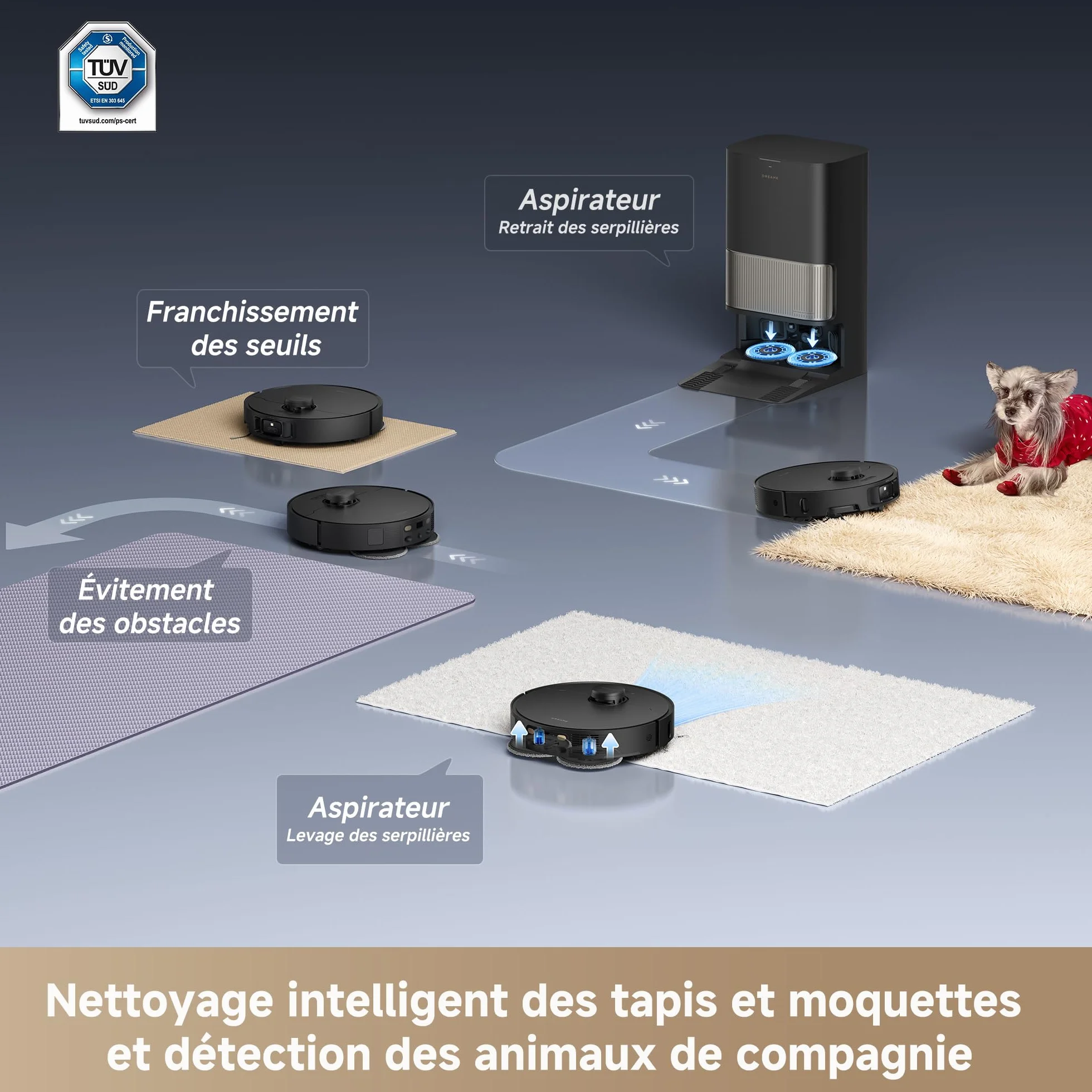 DREAME L40s Pro Ultra Robot Aspirateur, 19000 Pa, Brosse Double HyperStream, Franchit 4 cm, Brosse latérale extensible, Nettoyage eau chaude 75°C, Auto-nettoyant 3.0