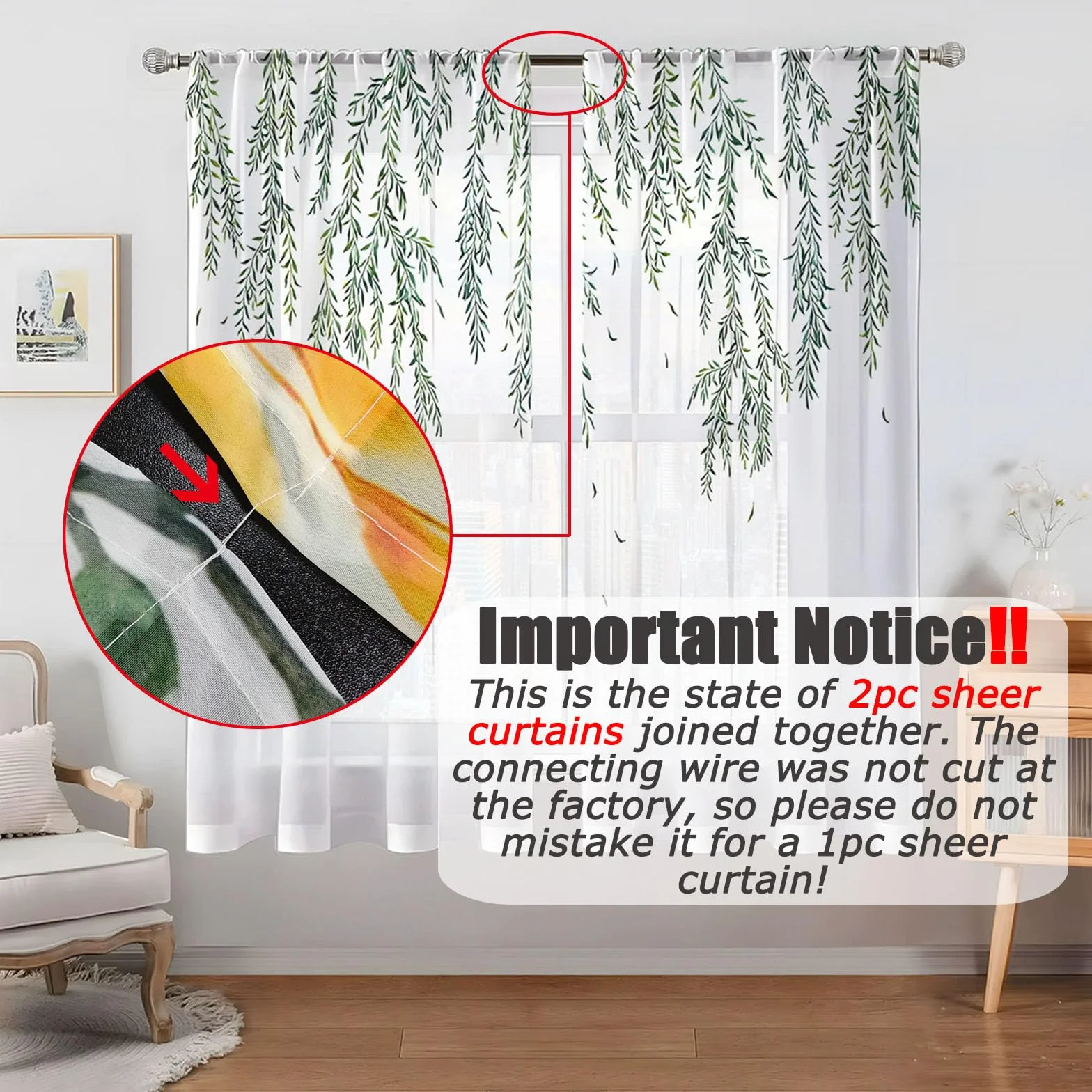 Rideau Voilage Semi Occultant Feuille Verte 3D avec Passe Tringle 2 Pièces Fenetre Décoration Salon Chambre