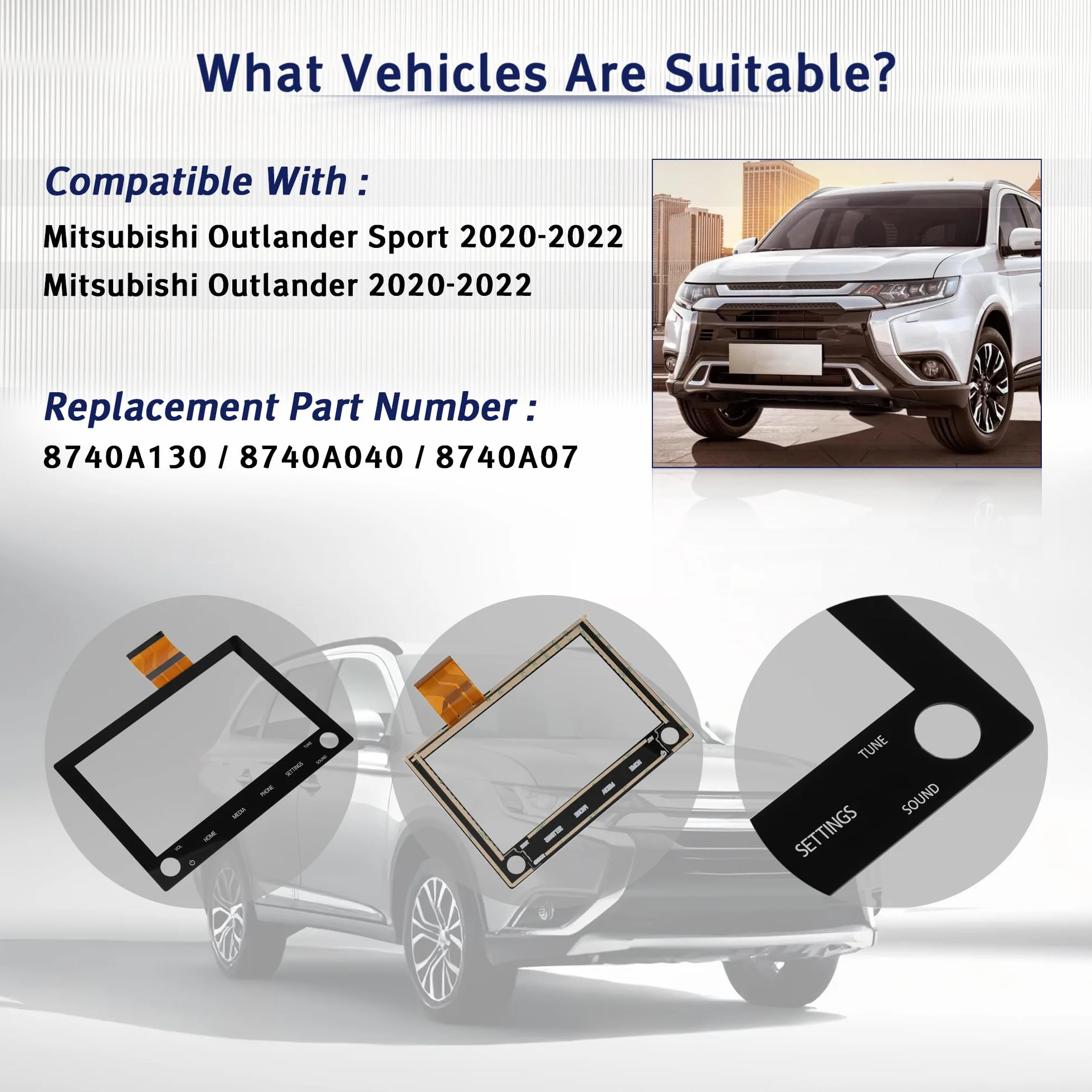 LEMON SHARK Ekran dotykowy LCD 8" radio nawigacja wersja z 2 przyciskami na ekranie do Mitsubishi Outlander 2020-2022 zastępuje nr 8740A130, 8740A040, 8740A076, 8740A040
