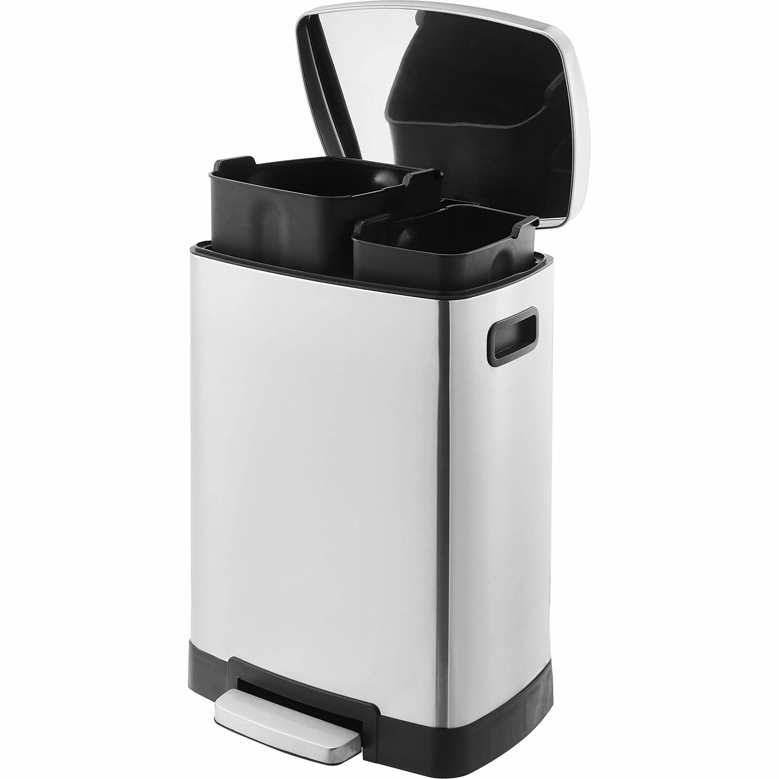 Amazon Basics Poubelle de recyclage rectangulaire à pédale 2 compartiments 25 L 15 L 40 L argent