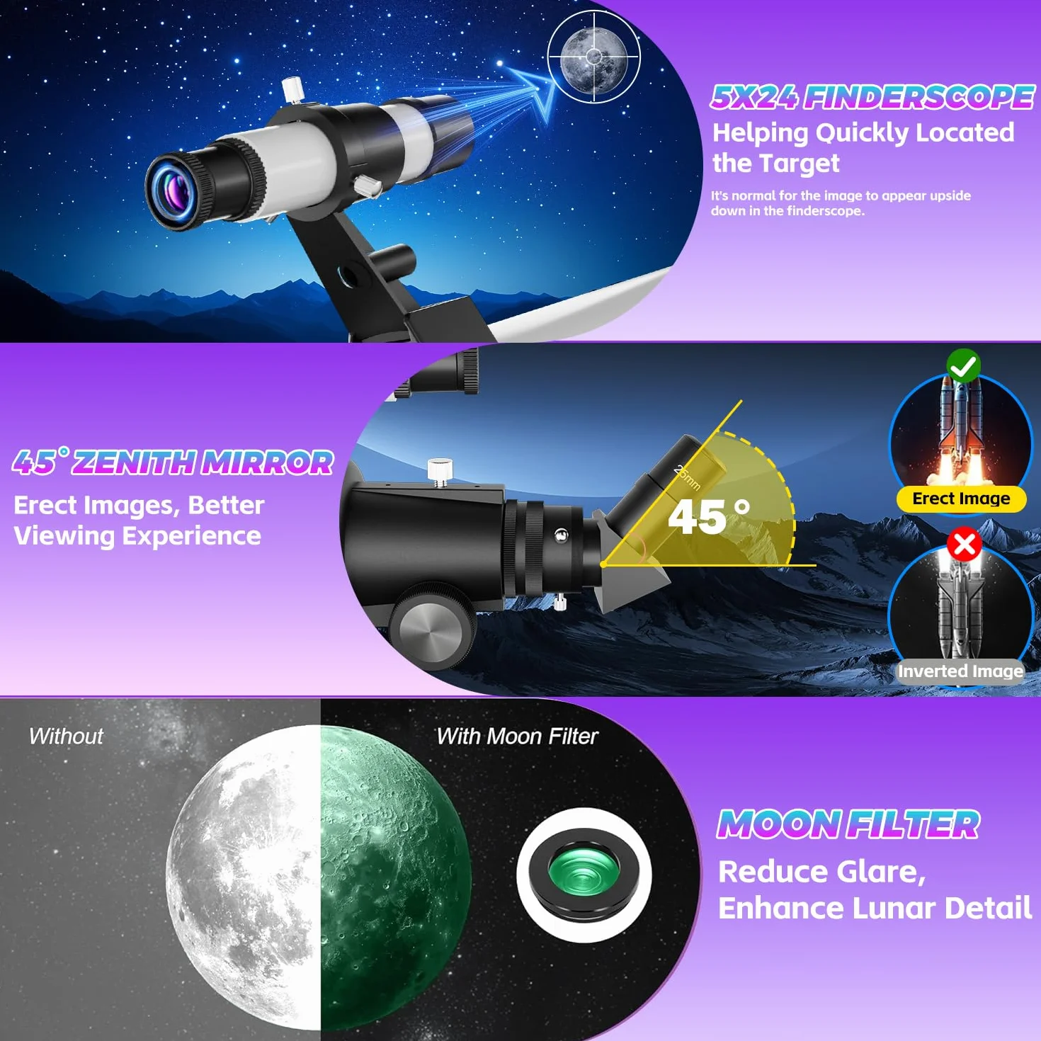 Astronomiczny teleskop dla dorosłych, otwór 90 mm, teleskopy refrakcyjne 600 mm, w pełni wielowarstwowy astronomiczny teleskop refrakcyjny ze statywem