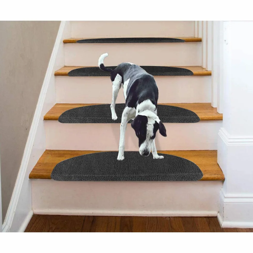 Set de 15 marchettes d'escalier antidérapantes semi-circulaires, Tapis de protection 65x21x4cm Noir