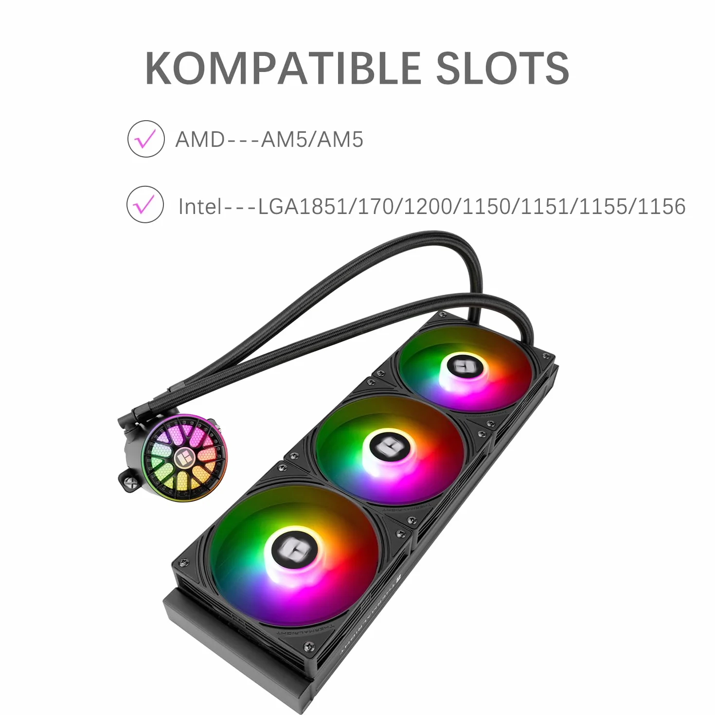 TR-Thermalright AQUA ELITE 360 V6 ARGB Black Liquid CPU Kühler, 360mm Aio Kühlung, 3 wentylatorów PWM-ARGB, dla AMD AM4/AM5, Intel LGA1851/1700/115x/1200 (Czarny)