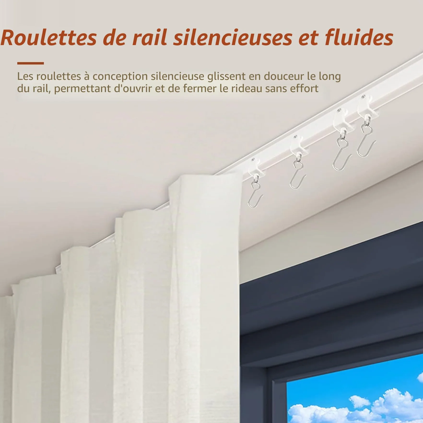 Rail Rideaux Plafond Flexible Courbé PVC Acier Inoxydable 3 M Blanc