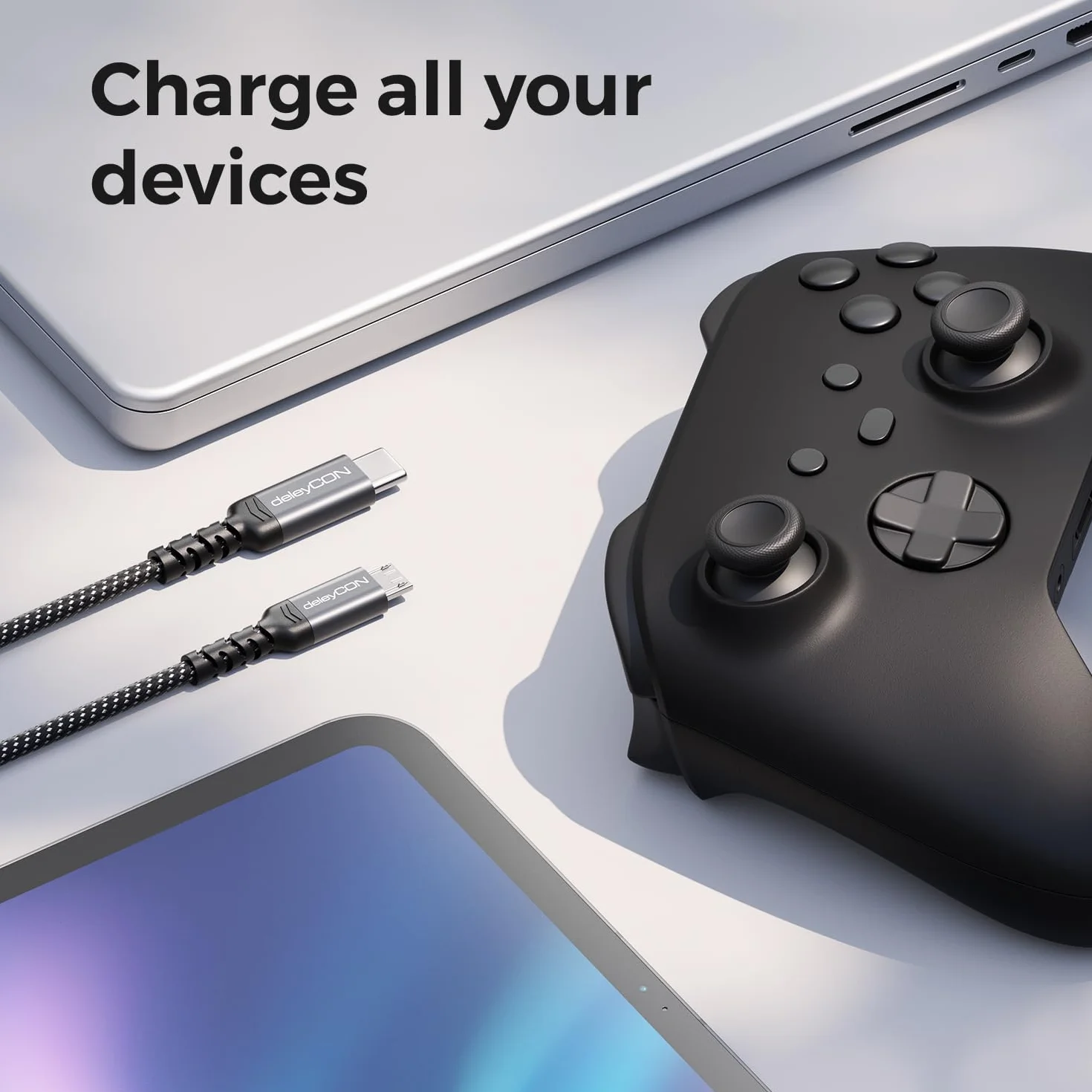 deleyCON 0,15m Krótki Kabel USB-C do Micro USB (ładowanie i Synchronizacja Urządzeń Micro USB) - do Kontrolera PS4, Telefonu, Smartfona, Tabletu, Aparatu itp.