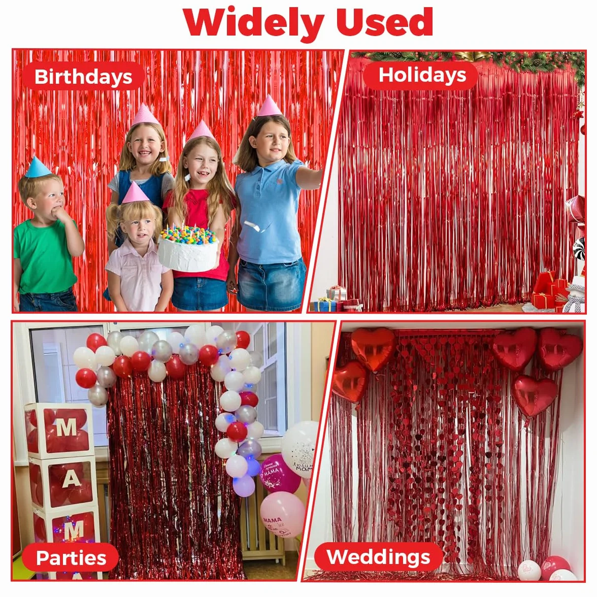 Rideau Métallique de Frange Rouge 1x2m Tinsel Décoration Fête Anniversaire Mariage