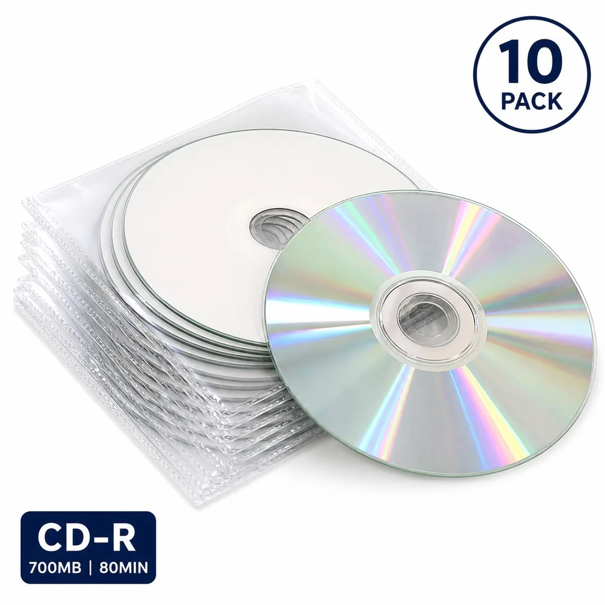 Ritek Lot de 10 CD-R Vierges imprimables 52x Jet d'encre Pochettes Plastique