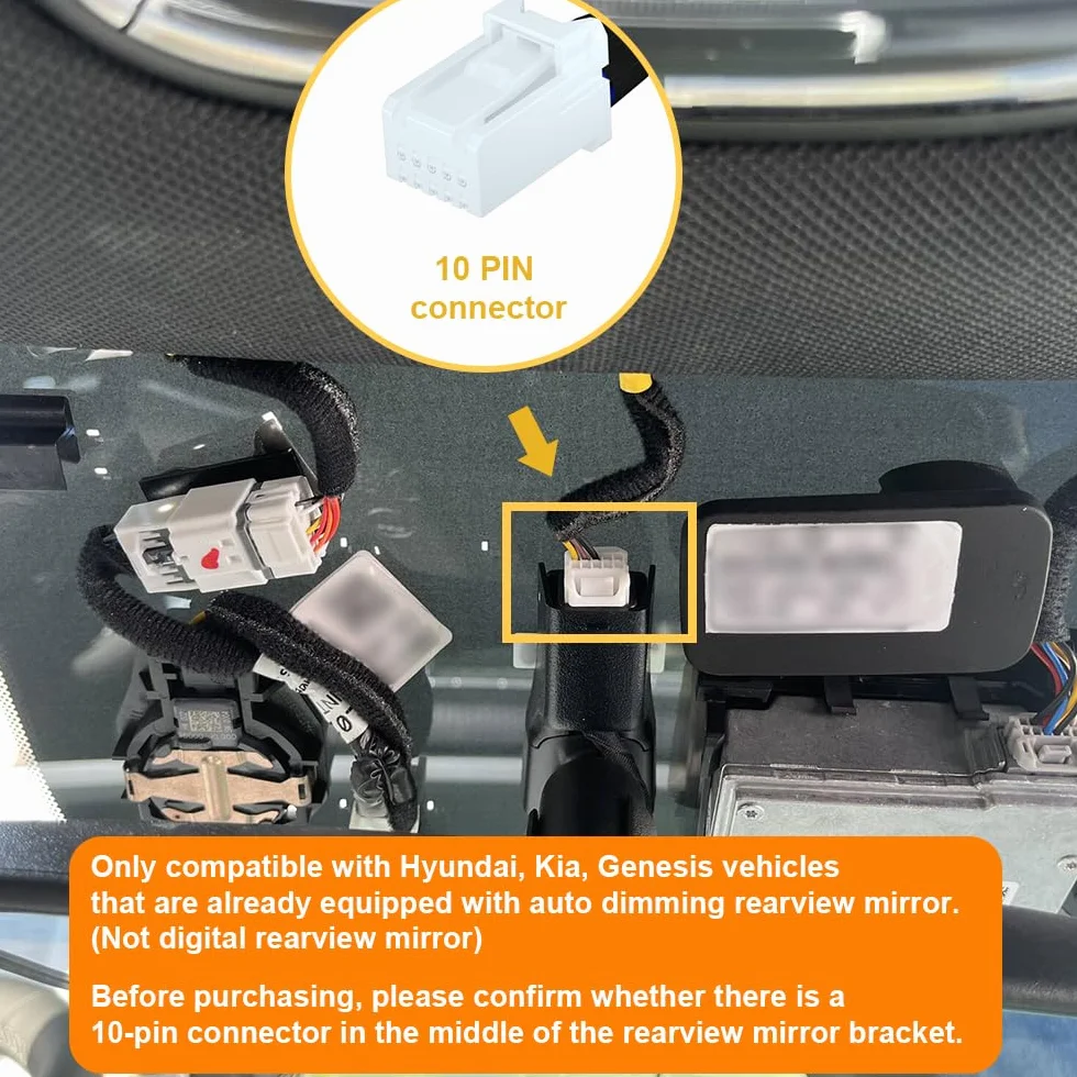 Adapter zasilania (10-pin) dla Hyundai, Kia, Genesis (Tuscon Elantra Palisade IONIQ5 Telluride K5 EV6 itp.) Wyświetlacz LED Zasilanie USB, Podłącz do lusterka tylnego widzenia, wyjście 5V 12V, D3-014
