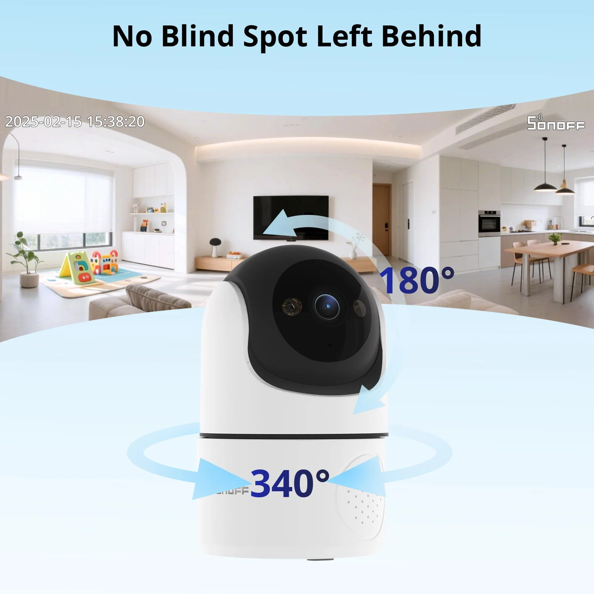 SONOFF Indoor Cam PT2, Kamera WiFi 1080P z Obrotem/Pochyleniem, Widok 360°, Śledzenie Ruchu/AI, Dwukierunkowe Audio, Tryb Nocny, Tryb Prywatności, Pamięć Cloud/SD, Kompatybilna z Alexa i Google Home