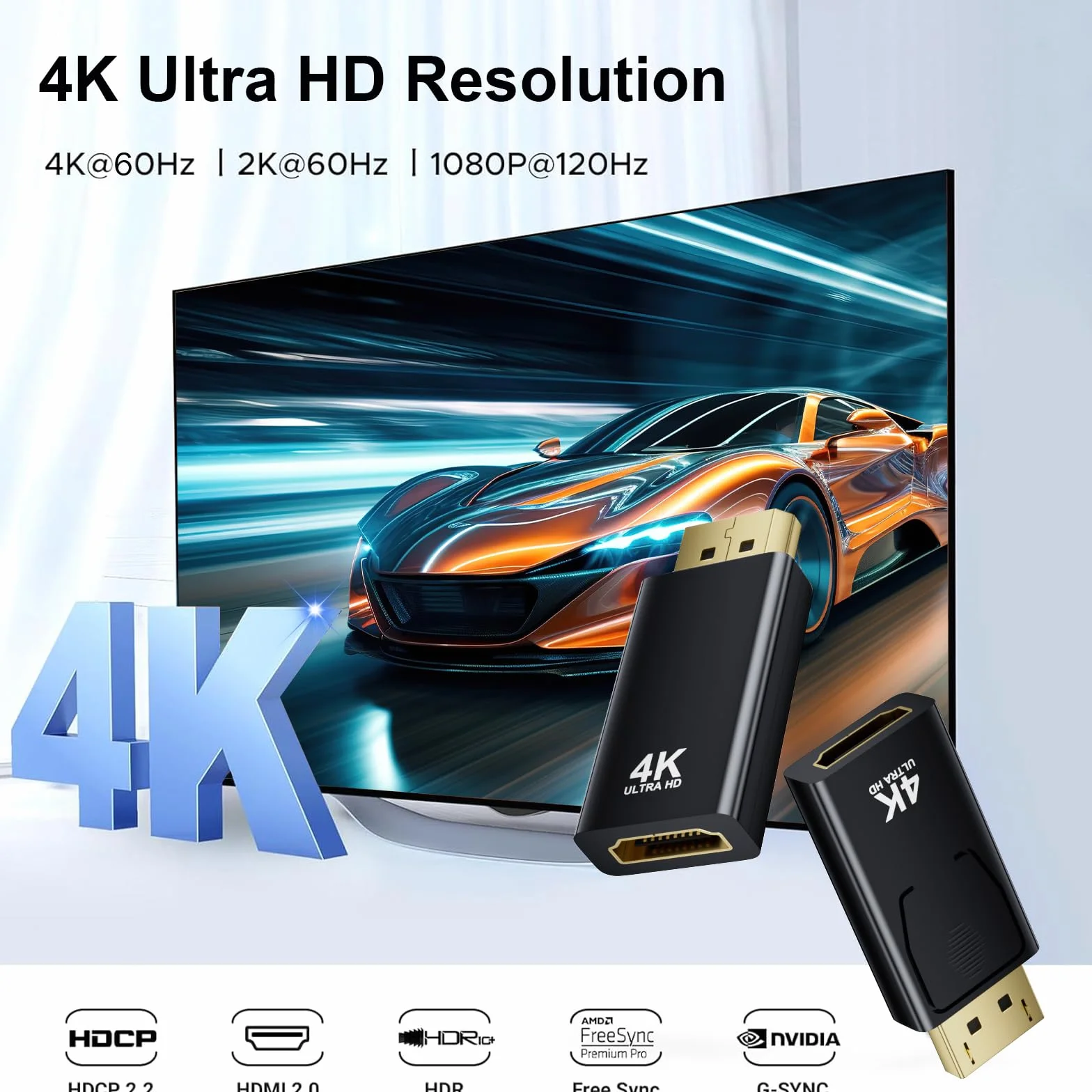 Lot de 2 Adaptateurs DisplayPort vers HDMI 4K@60Hz, Compatible Dell, HDTV, Moniteur