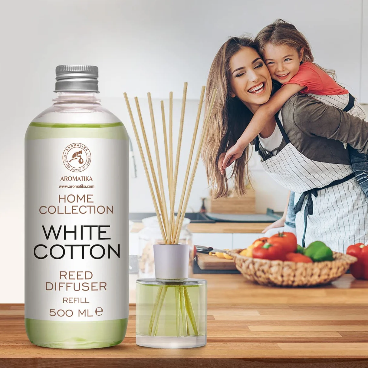 Diffuseur de Parfum Coton Blanc 500ml - Bâtonnets de Parfum - Diffuseur à Roseaux