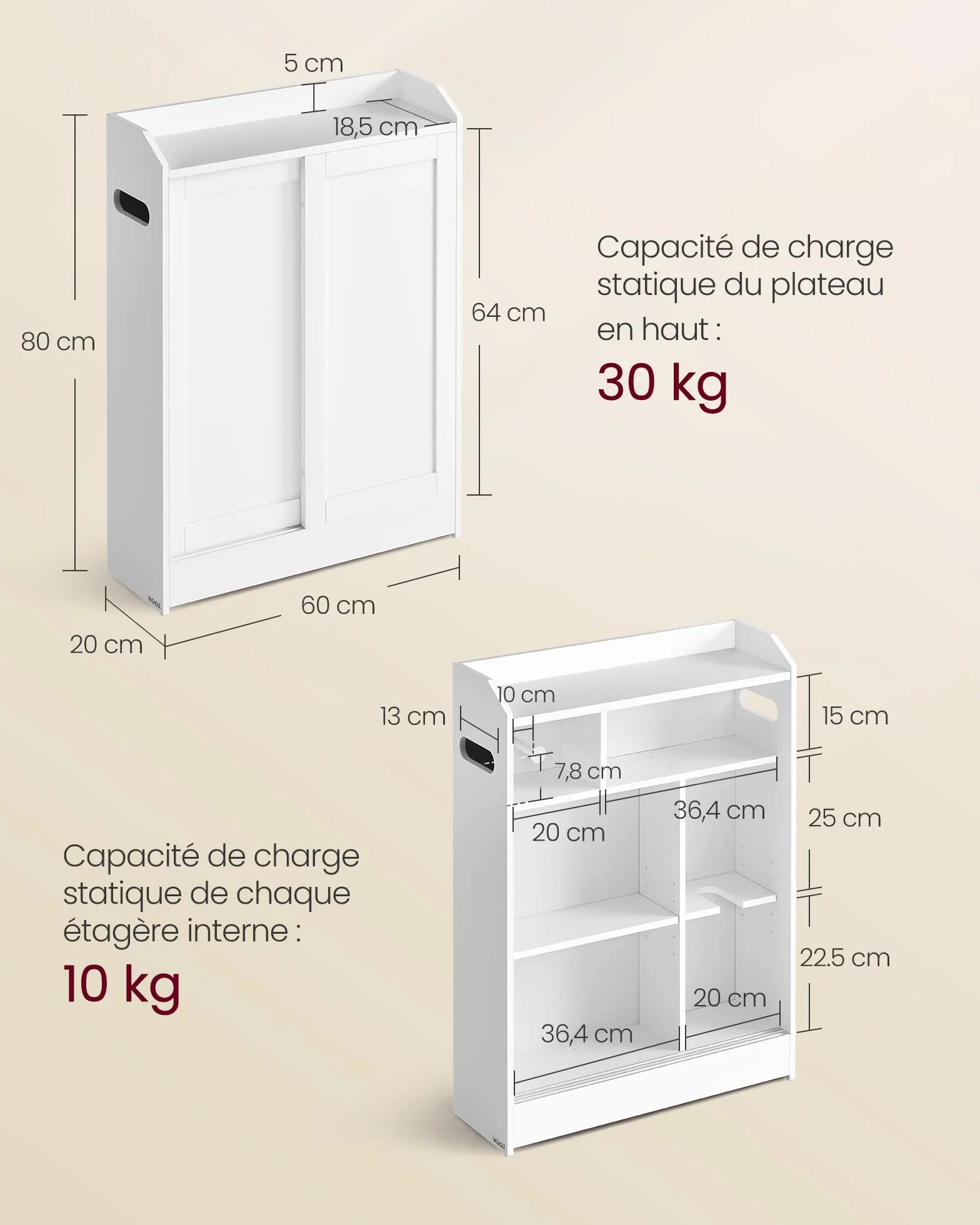 VASAGLE Meuble WC, Meuble Toilette, pour Salle de Bain, Rangement Papier Toilette, pour Brosse WC, Portes Coulissantes, Étagères Réglables, à Côté des WC, 20 x 60 x 80 cm, Blanc Nuage BBC752W01