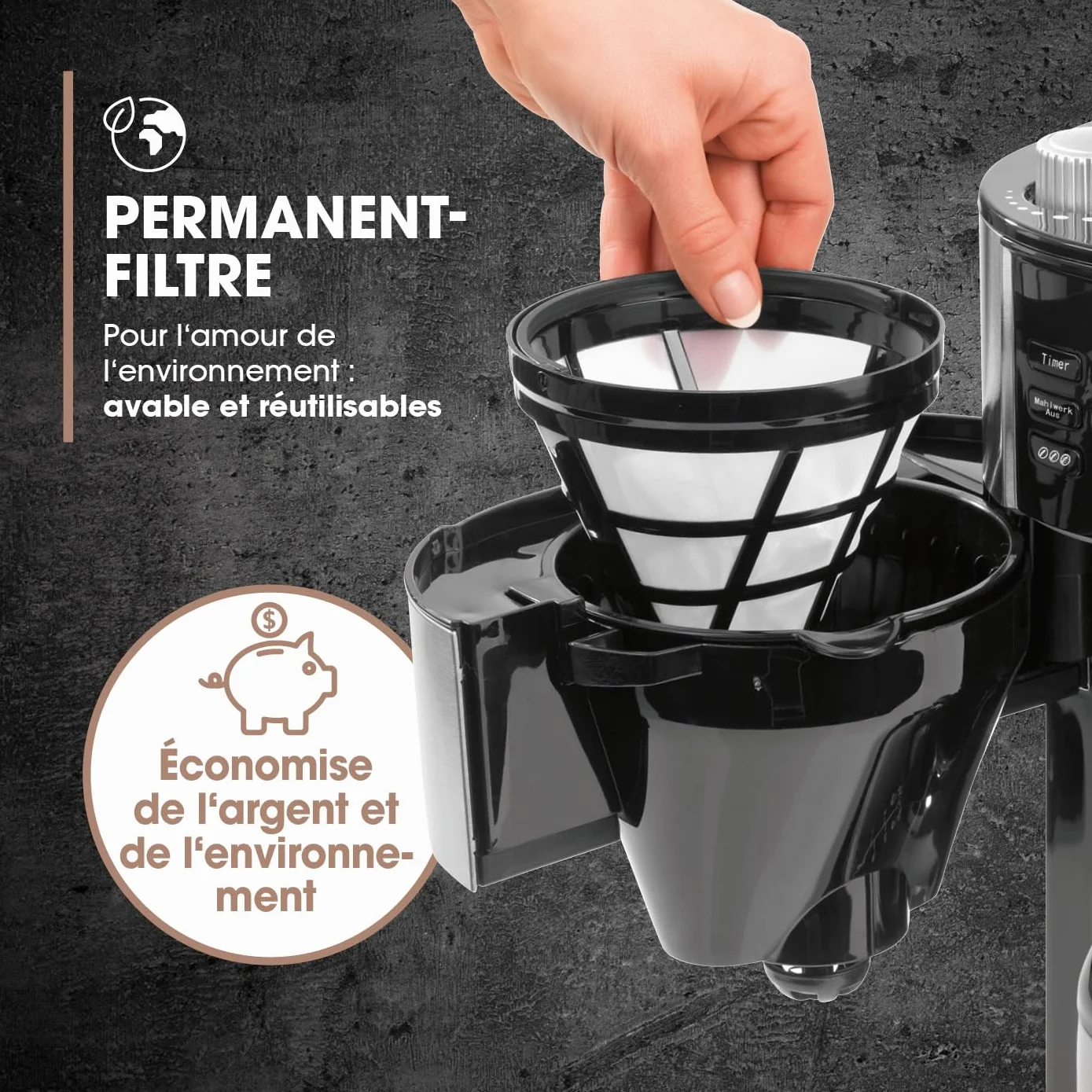 Barista Cafetière Filtre avec verseuse Isotherme 1L pur 12 tasses de café, Machine a cafe grain avec broyeur et écran digital, Fonction de minuterie