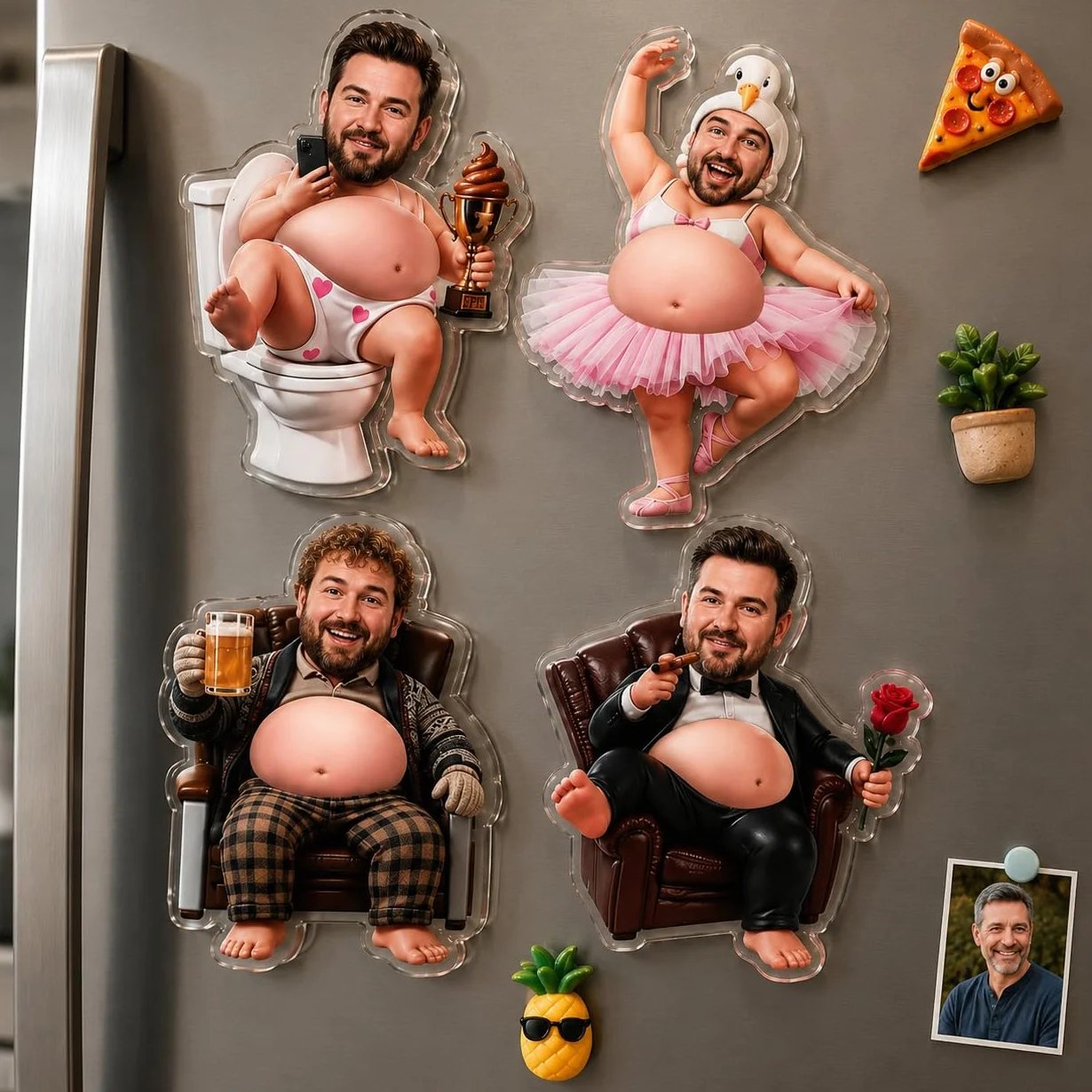 Aimant Frigo Personnalisé Anti-Stress avec Ventre Squishy Cadeau Fête des Pères