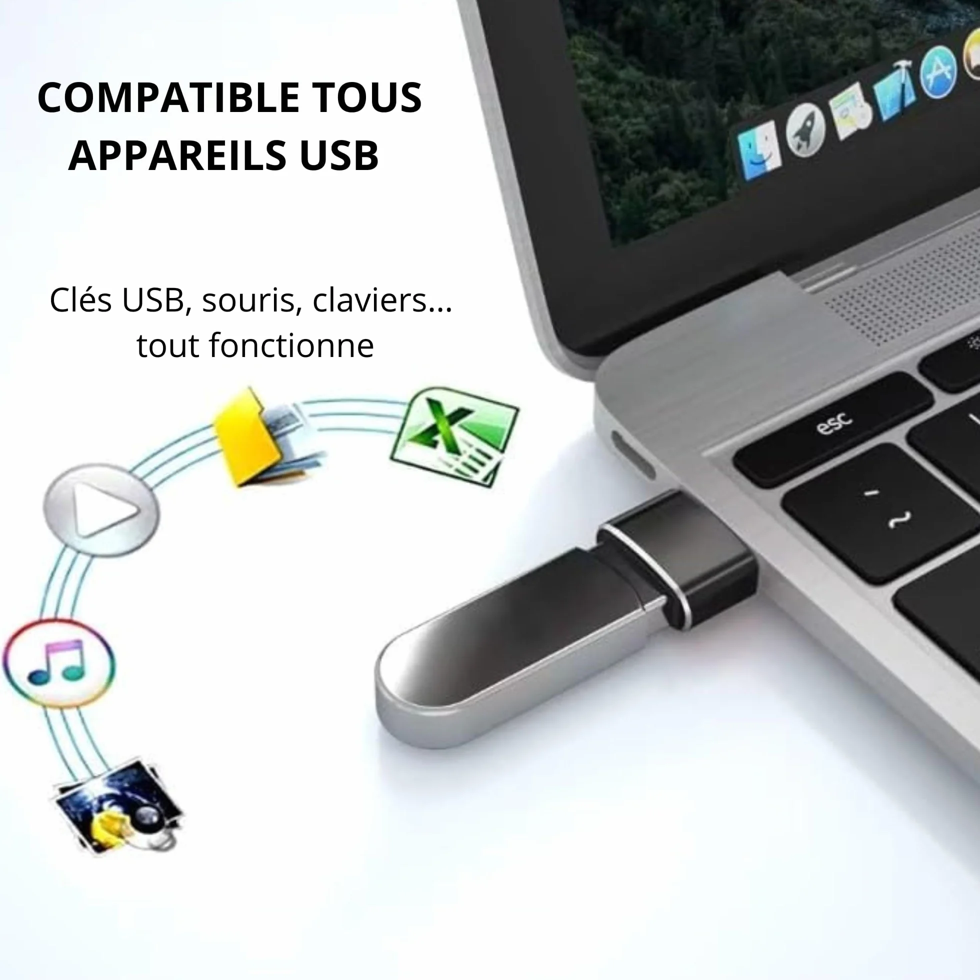 Adaptateur USB C vers USB Lot de 3 Type C Femelle vers USB A Mâle 480Mbps Aluminium Compatible iPhone 15/16 Samsung Galaxy Xiaomi PC MacBook Noir