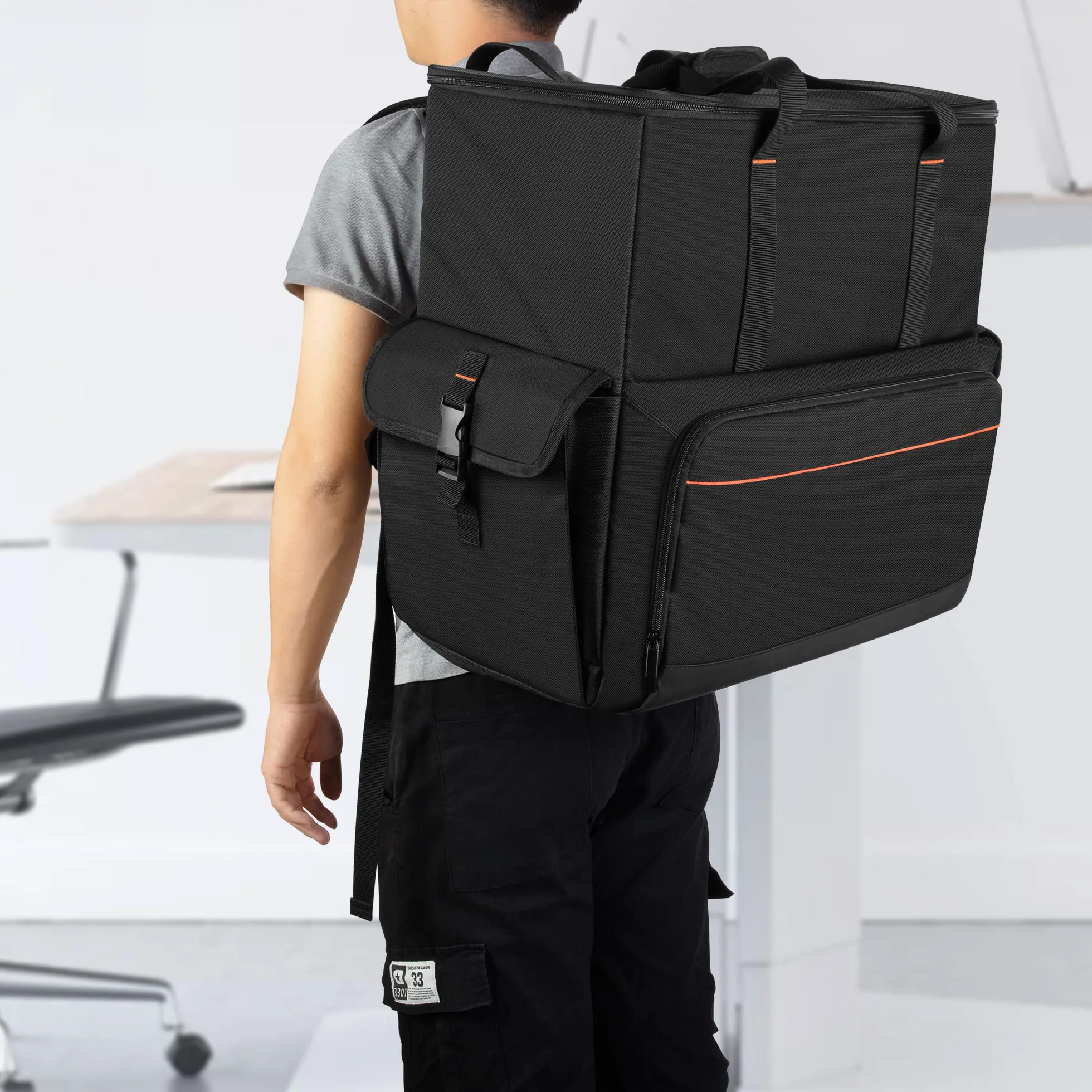 Trunab Torba podróżna na komputer biurkowy torba podróżna na wieżę komputerową, klawiaturę, kabel, mysz, słuchawki, tylko torba, czarna, opatentowany design