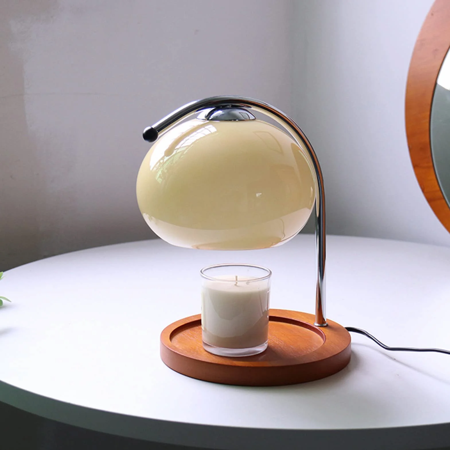 Lampe Chauffe-bougie, Lampe Chauffe-bougie de Simplicité Moderne, Lampe de Fusion de Cire Aromatique Lampe Chauffe-bougie Rétro, pour la Décoration de la Chambre à Coucher(Beige)