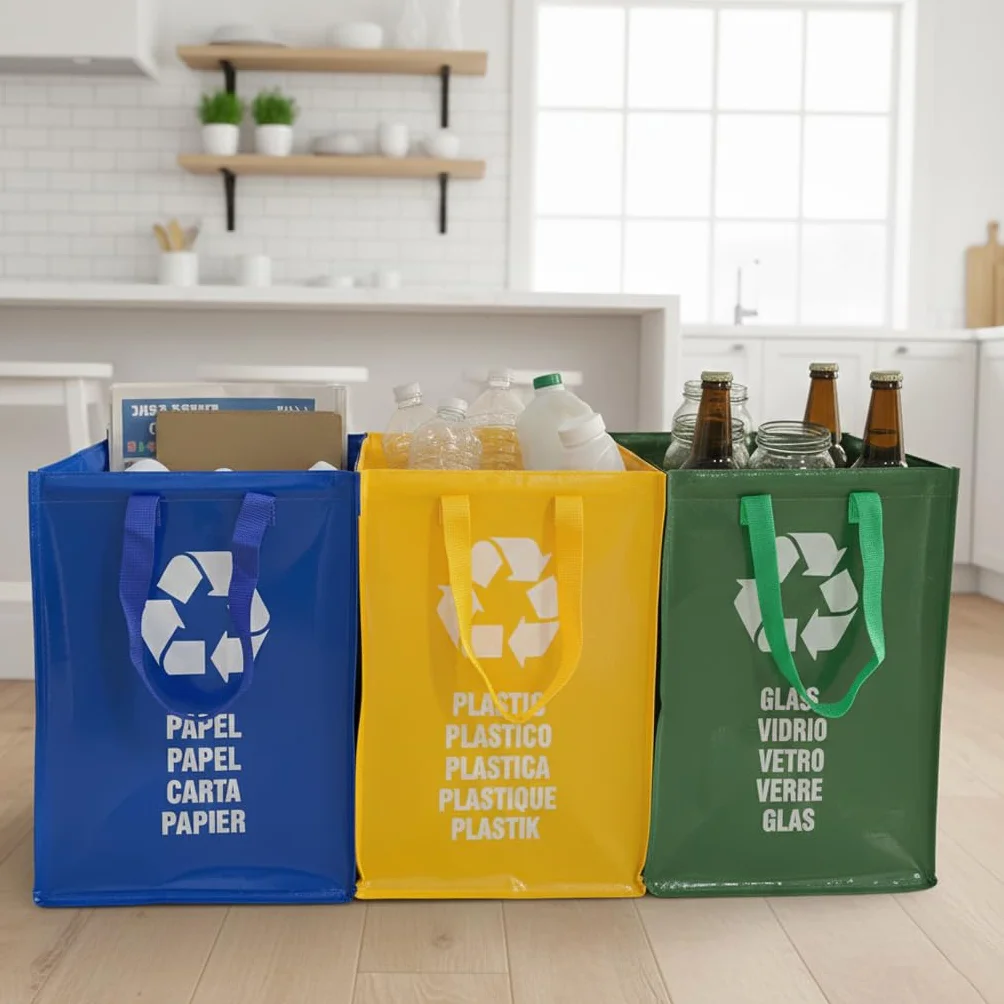 Poubelle Tri Sélectif 44L avec Poignée pour Verre - Recyclage Facile à Vider Maison Bureau