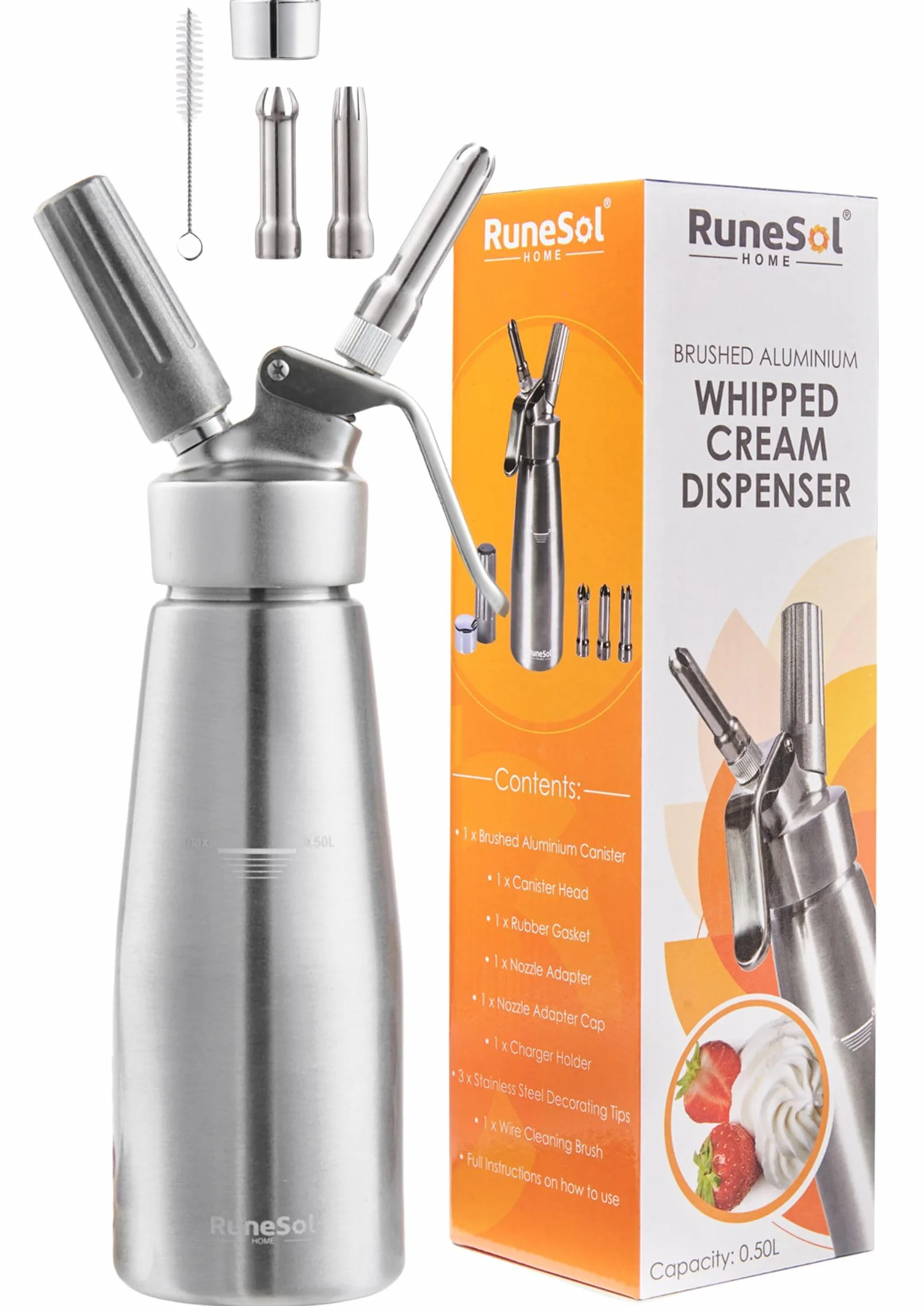 Runesol Siphon Chantilly Professionnel Aluminium 500ml 3 Douilles Acier Inoxydable