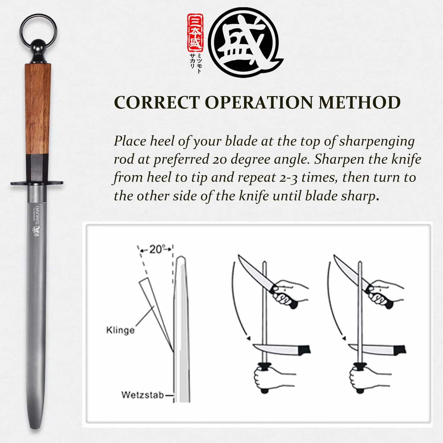 MITSUMOTO SAKARI Fusil à Aiguiser Plat en Diamant 40 cm, Aiguiseur Professionnel pour Couteaux