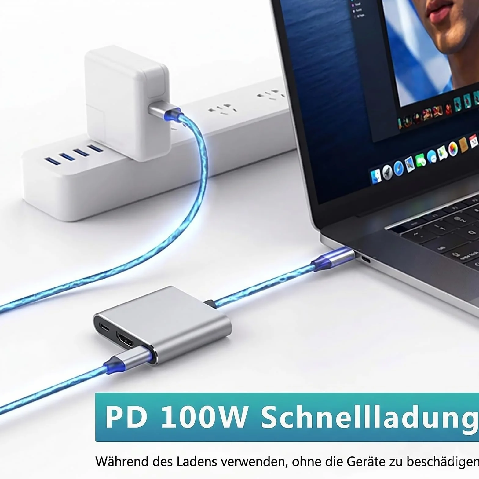 Adapter USB C na HDMI, 4K 30 Hz Multiport Hub z 100 W PD, USB 3.0, adapter USB C HDMI do MacBook Pro/Air, iPad Pro, Samsung S24/S23, Surface, HP