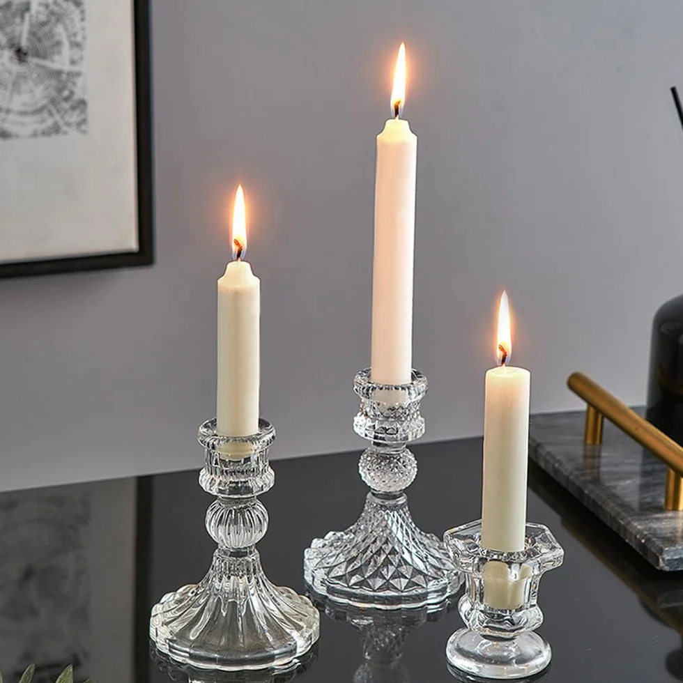 Lot de 6 bougeoirs en verre, porte-bougies effilées pour décoration de mariage, festival, Noël, fête, Saint-Valentin, centres de table