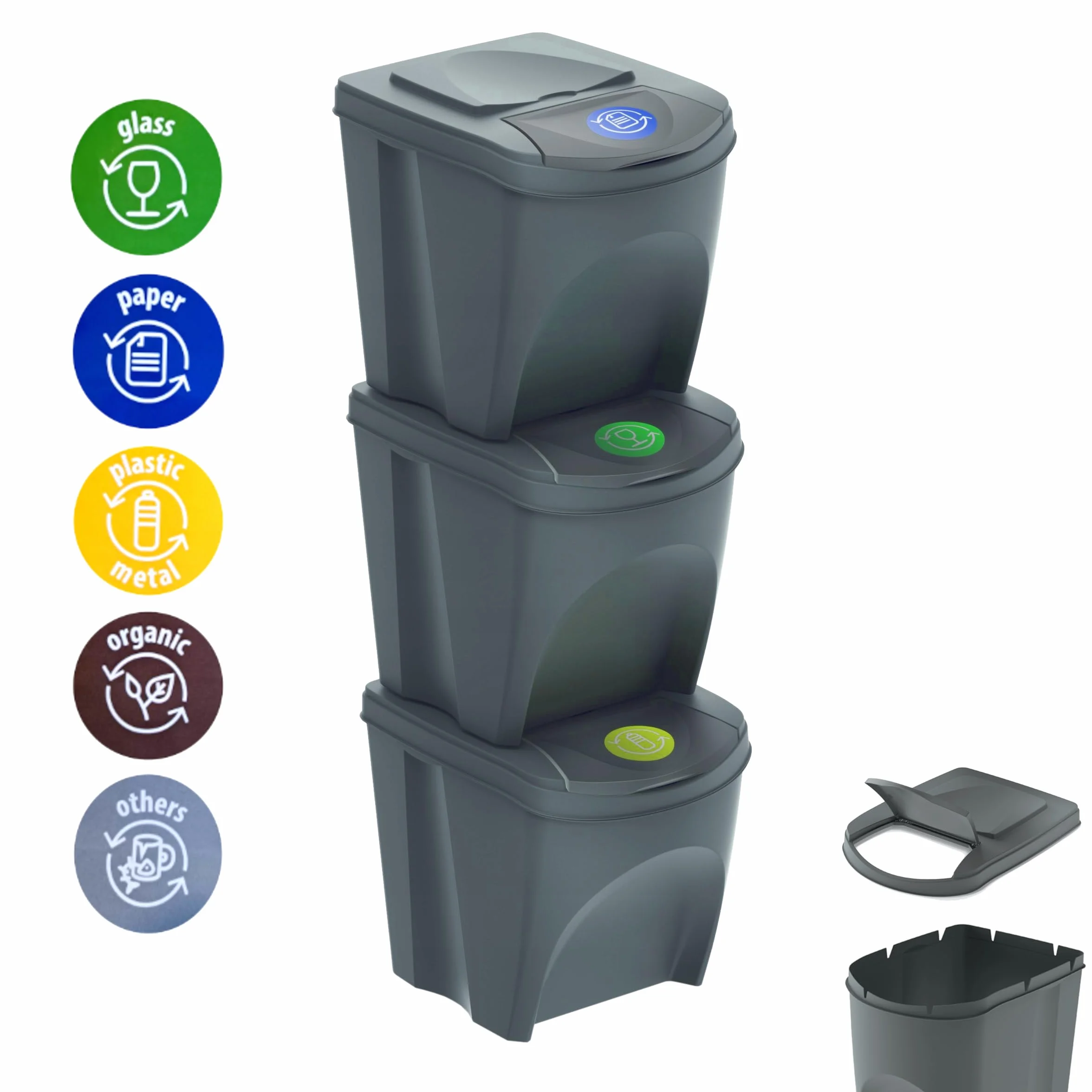 Bacs de recyclage 75 L gris lot de 3