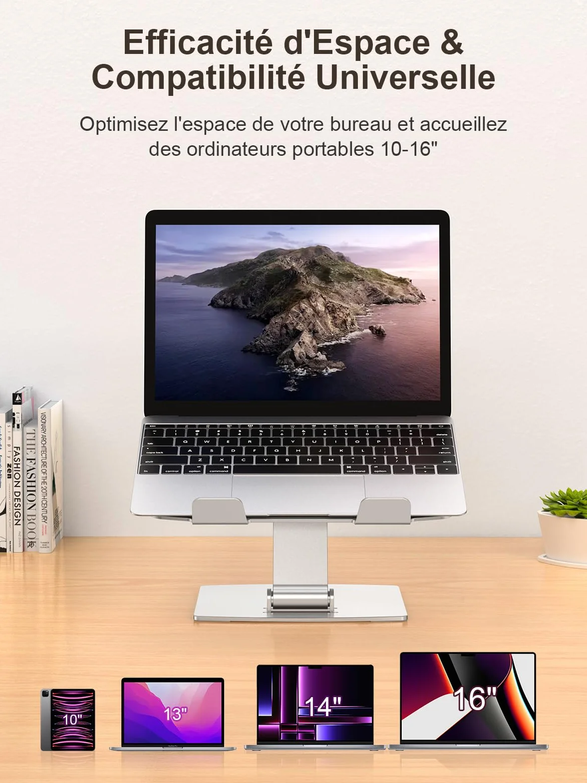 CIRYCASE Support Ordinateur Portable Réglable Aluminium, Laptop Stand Pliable Ergonomique Compatible MacBook Air Pro 10-16"