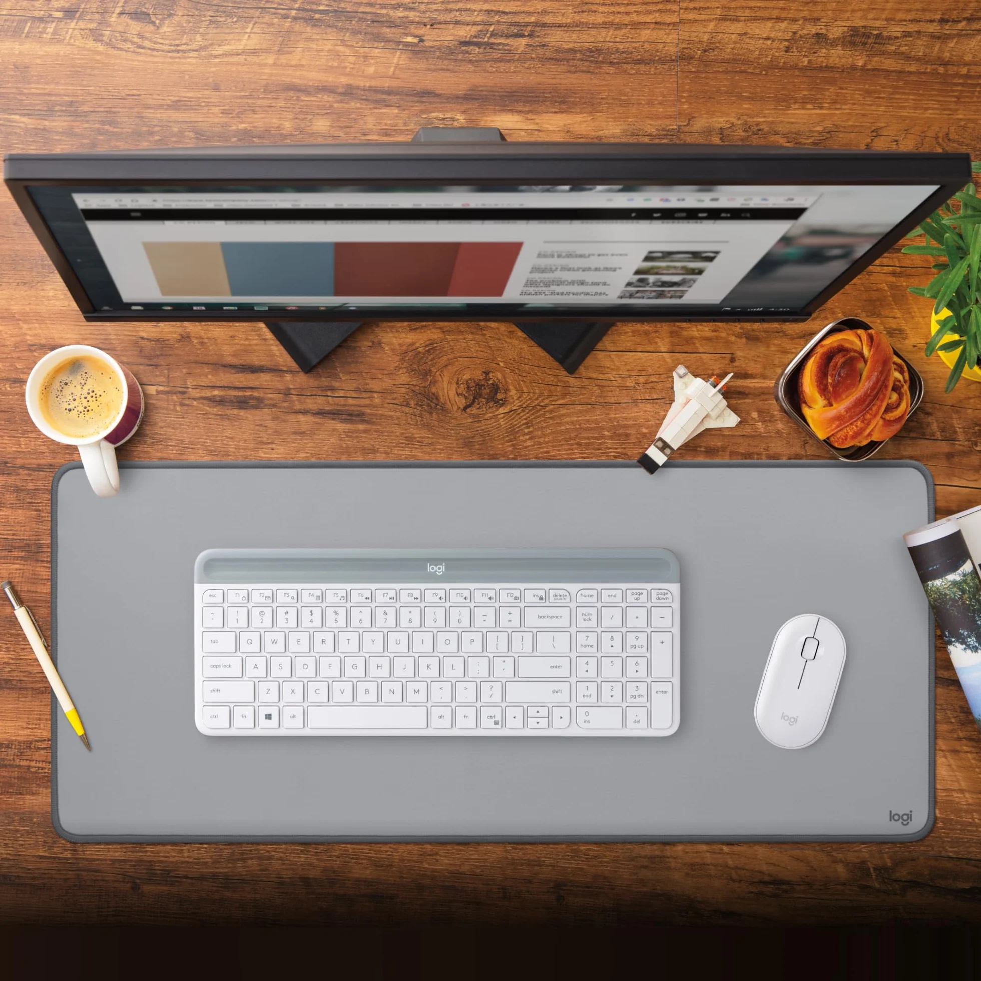 Logitech Desk Mat Studio Series Large Tapis de Bureau Multifonctionnel Protection Anti-Dérapage Imperméable Grise