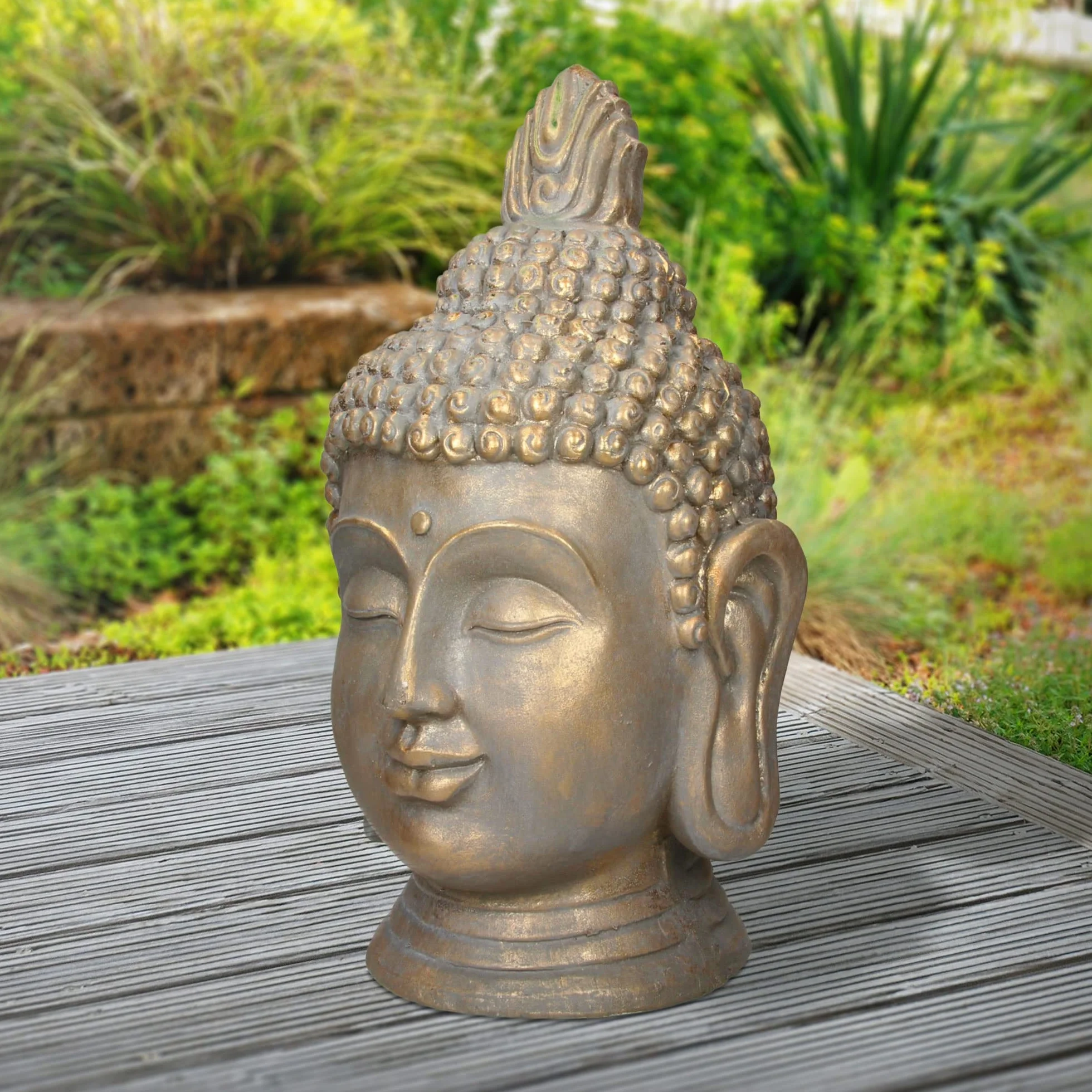 ECD Germany Statue Tête de Bouddha 74,5 cm Polyrésine Aspect Bronze Décoration Intérieur Extérieur