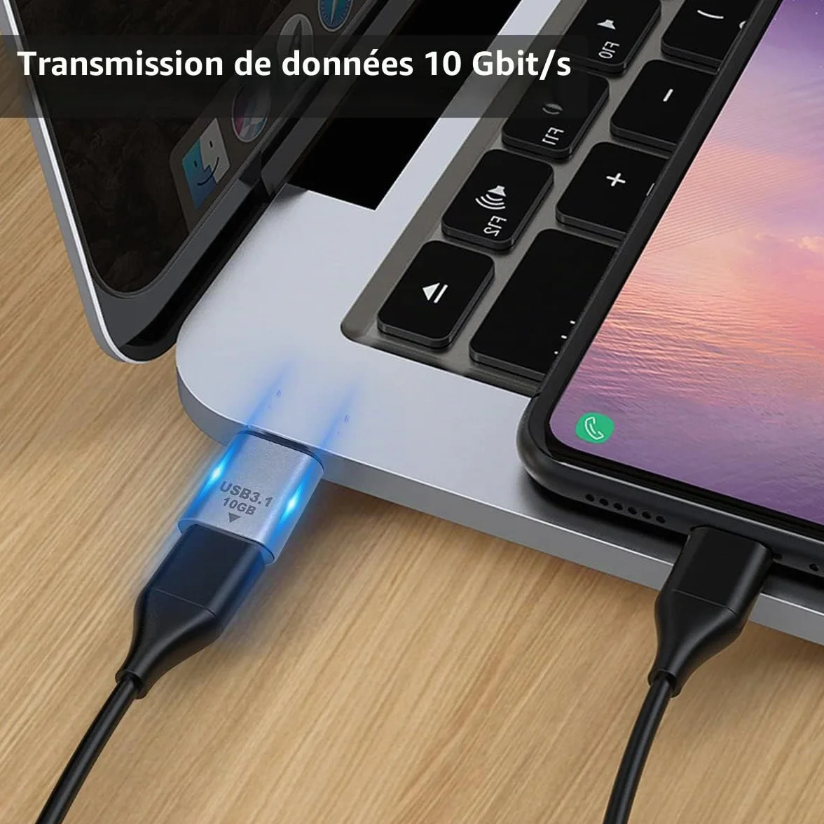 Duttek Adaptateur USB C Femelle vers Mâle USB 10Gbps, USBC vers A OTG Charge Rapide pour iPhone MacBook PC