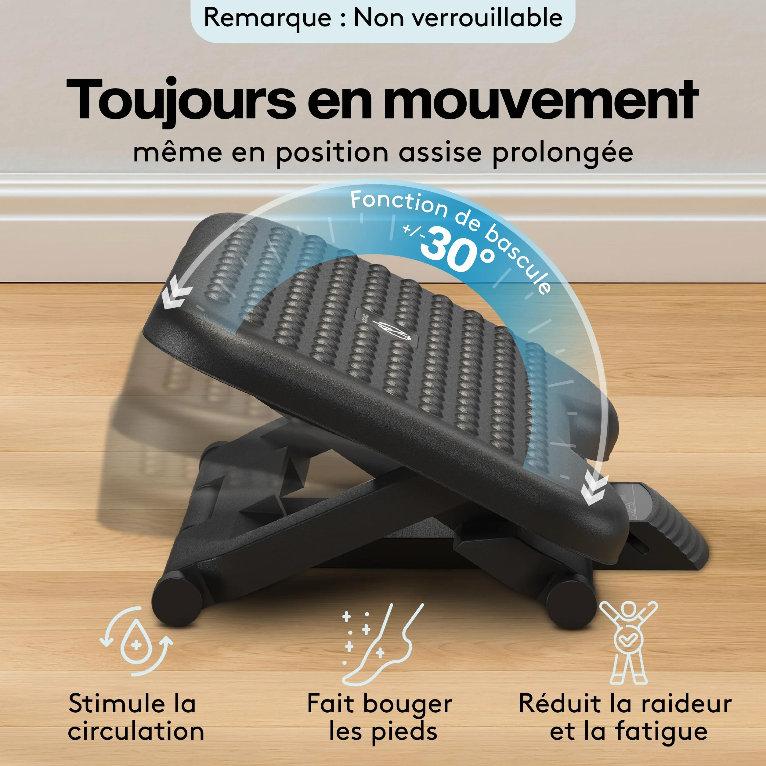 ACROPAQ Repose Pied Bureau Antidérapant 3 Hauteurs Réglables Inclinaison -30 à +30 Degrés Ergonomique Gris