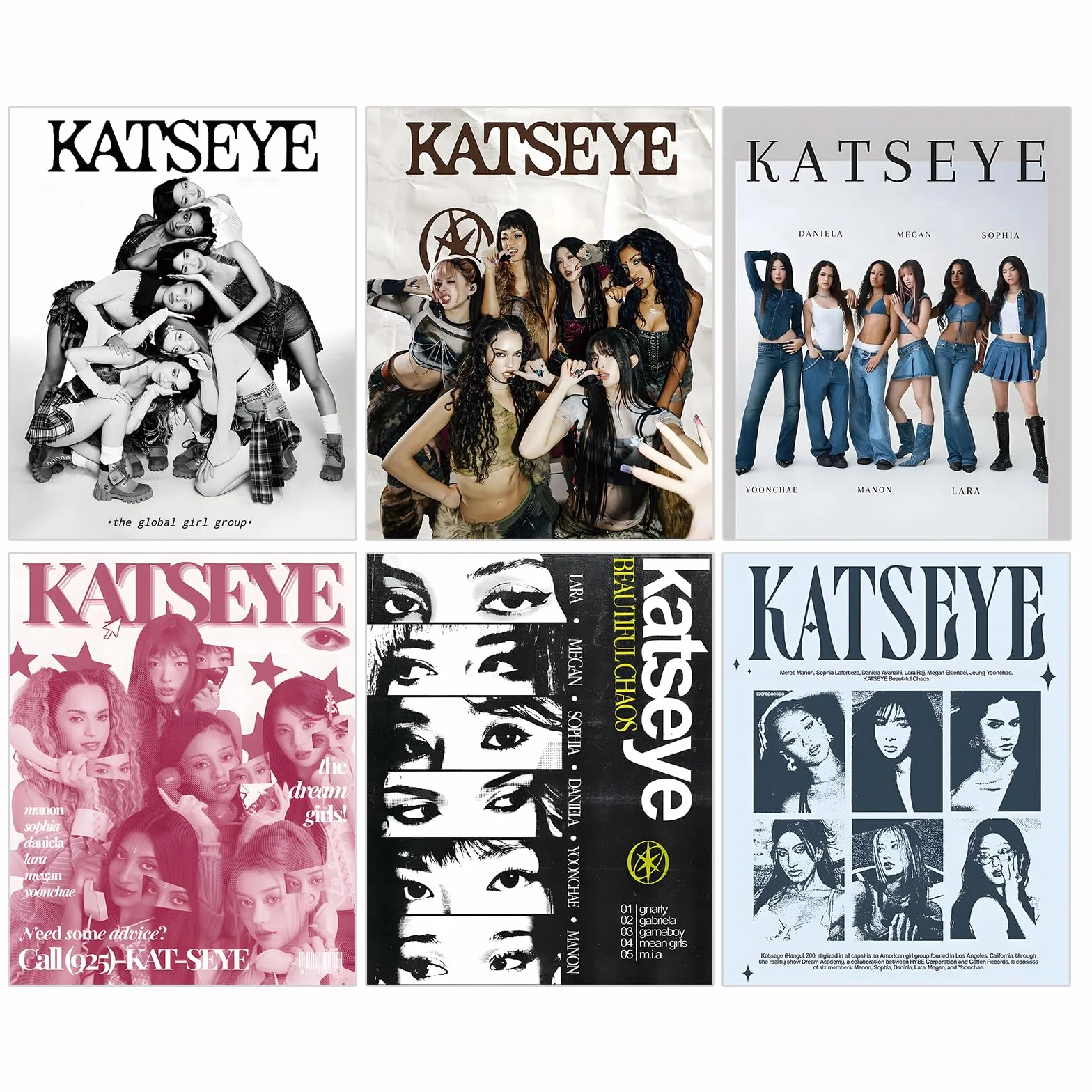 Katseye Poster Lot de 6 Affiche Décoration Peinture Toile Mur Art sans Cadre 20 x 25 cm