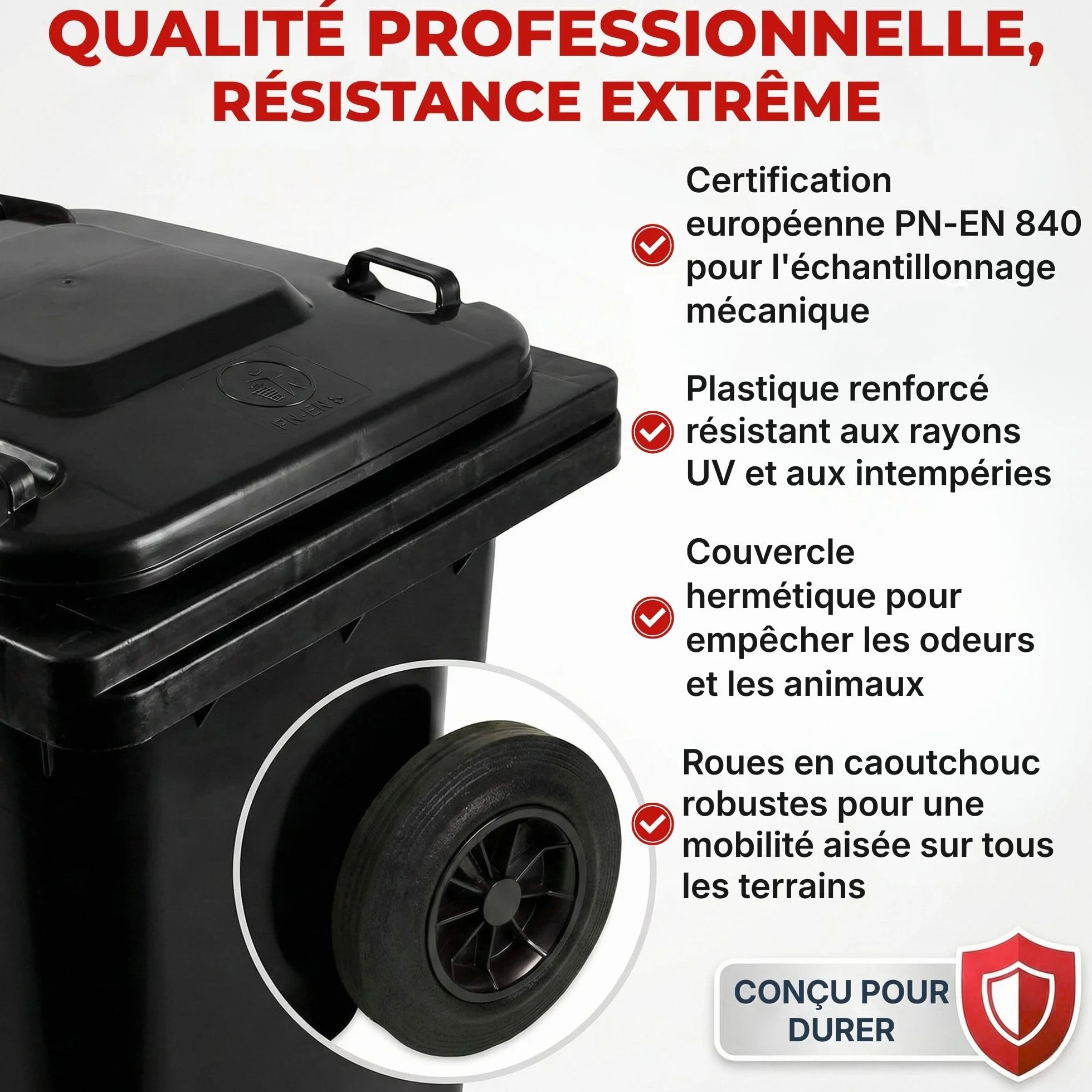 Poubelle Extérieur 120L Plastique PN-EN 840 Bac Conteneur Déchets Recyclage Roues Vert