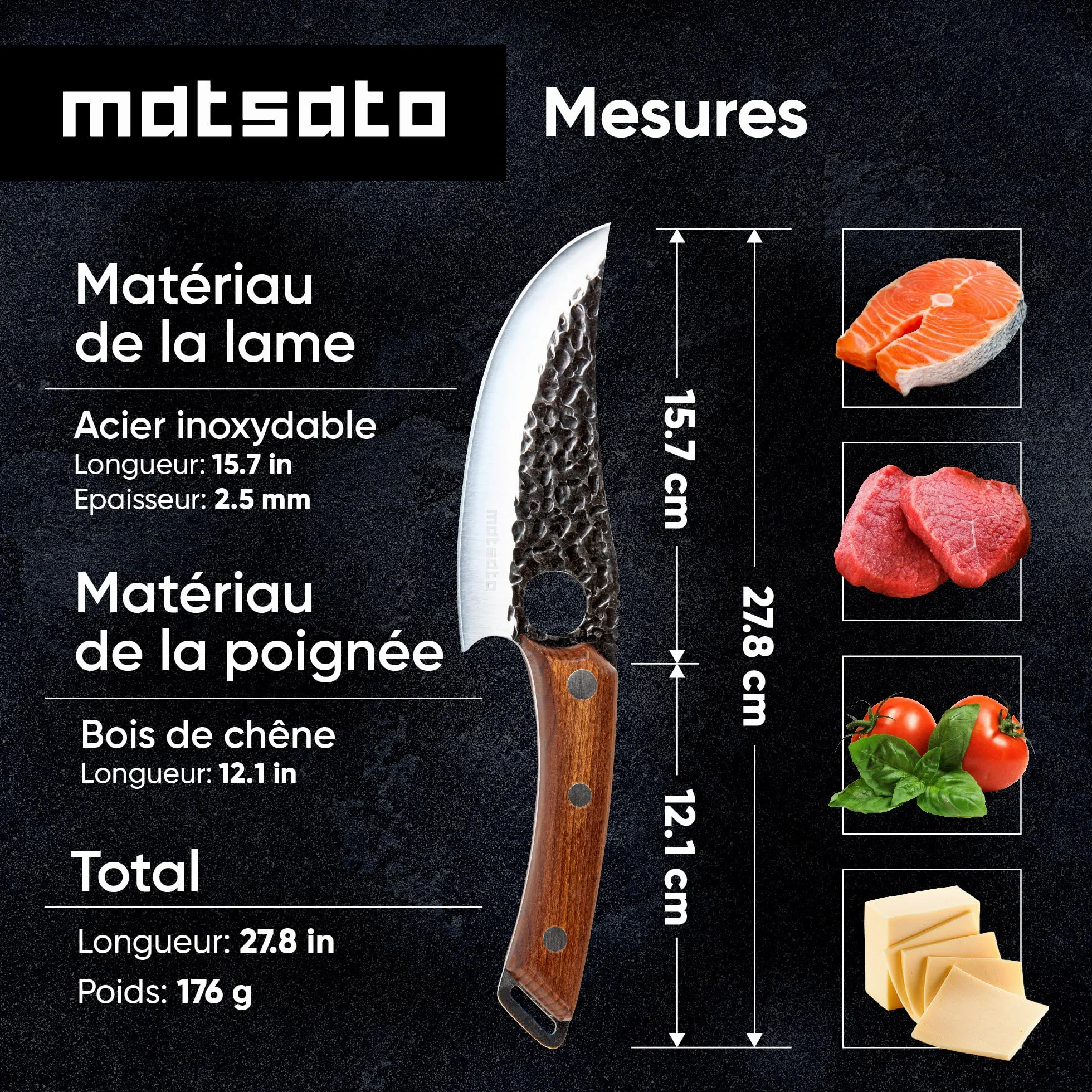 Matsato Couteau de Chef Acier Japonais Tranchant Viande Légumes