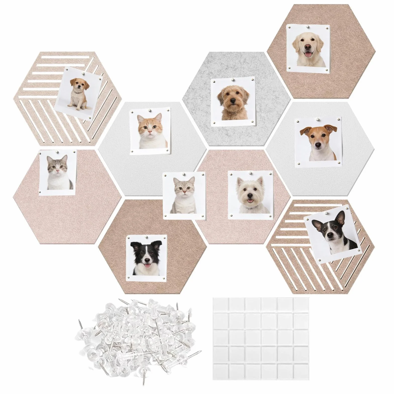Tableau d'affichage hexagonal en feutre 30 x 26 x 0,9 cm autocollant fibre de polyester