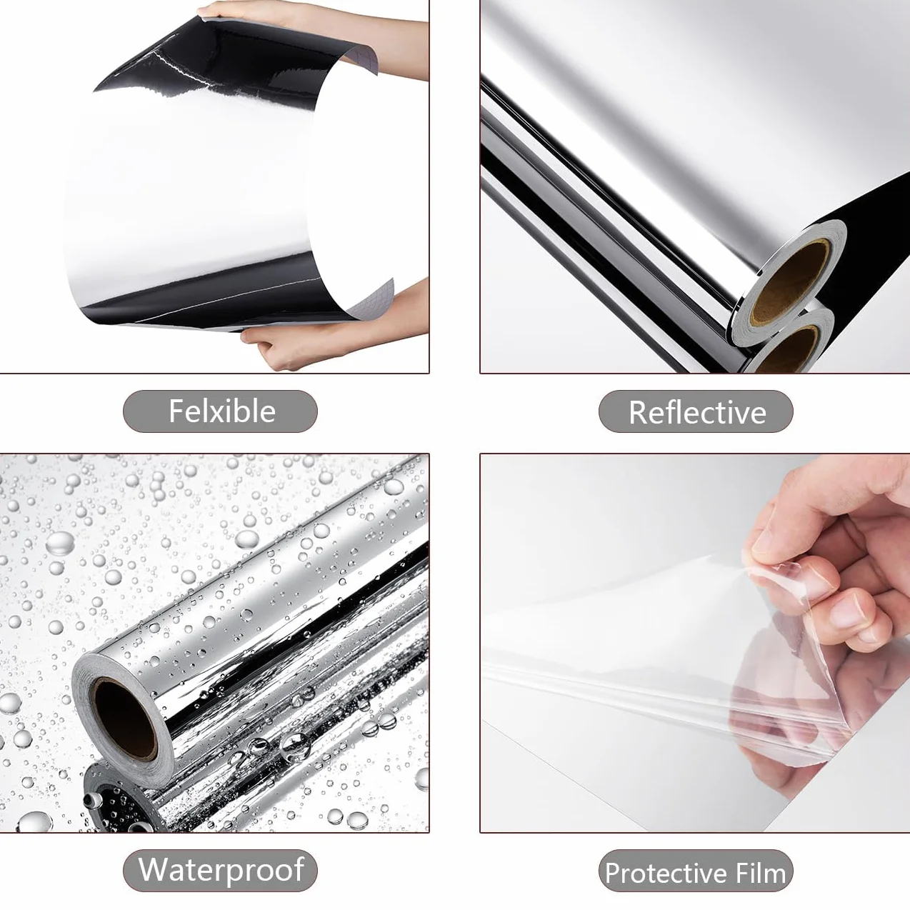 Yenhome Film Miroir Adhésif 40×300cm Autocollant Vinyle Argenté Décoratif Cuisine Salle de Bain