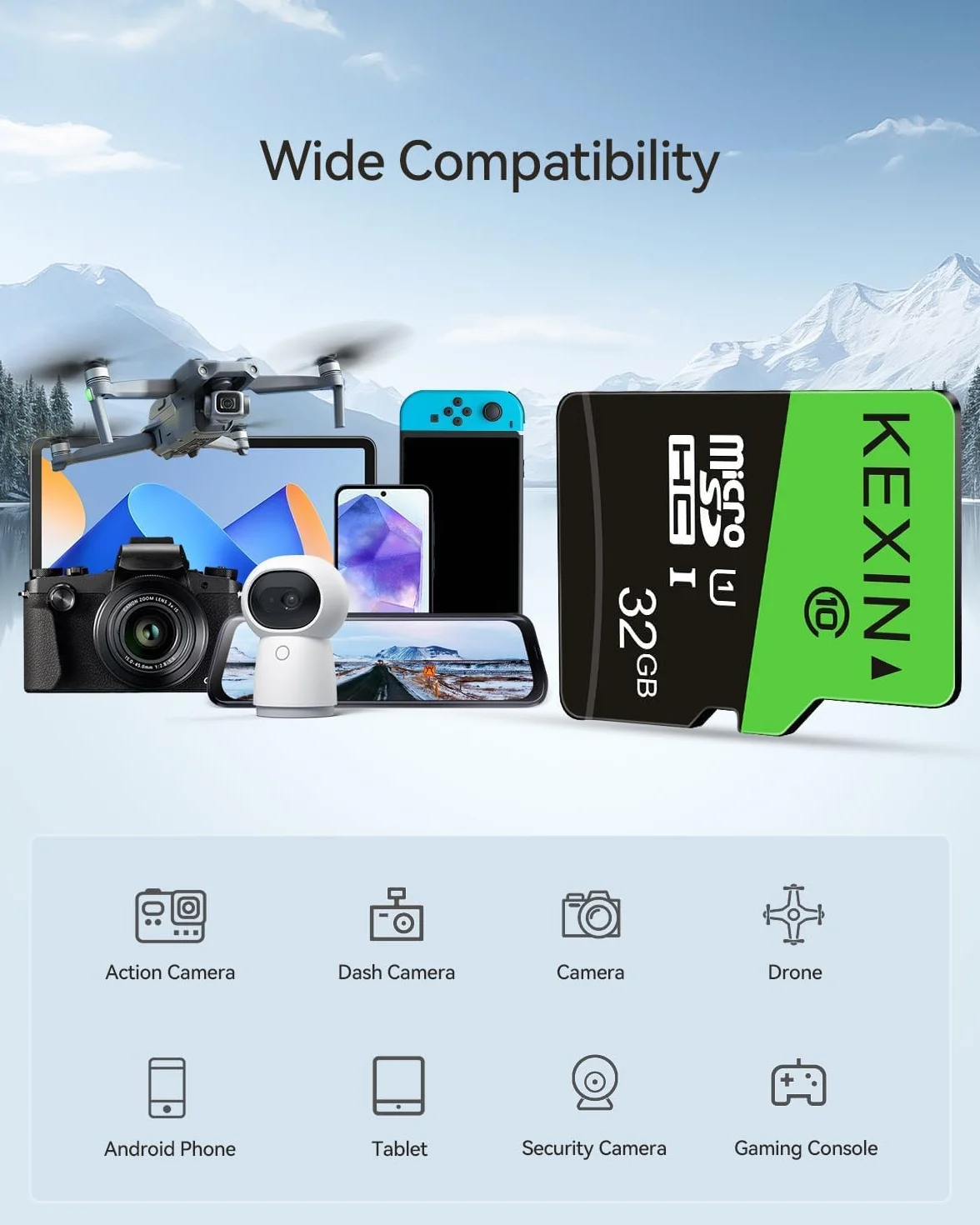 Carte Micro SD 32Go MicroSDHC U1 UHS-I C10 TF pour Caméra Smartphone Sécurité