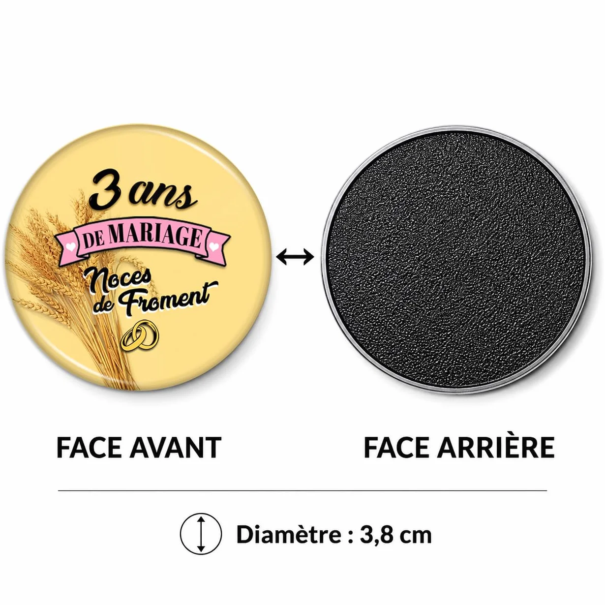 Magnet Aimant 3.8cm Anniversaire 3 Ans de Mariage Noces de Froment