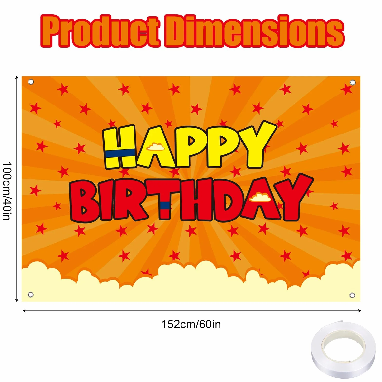 SAVITA Anime Birthday Banner 152x100cm Étoiles Jaunes et Rouges Décoration Photo Fête Garçons Enfants