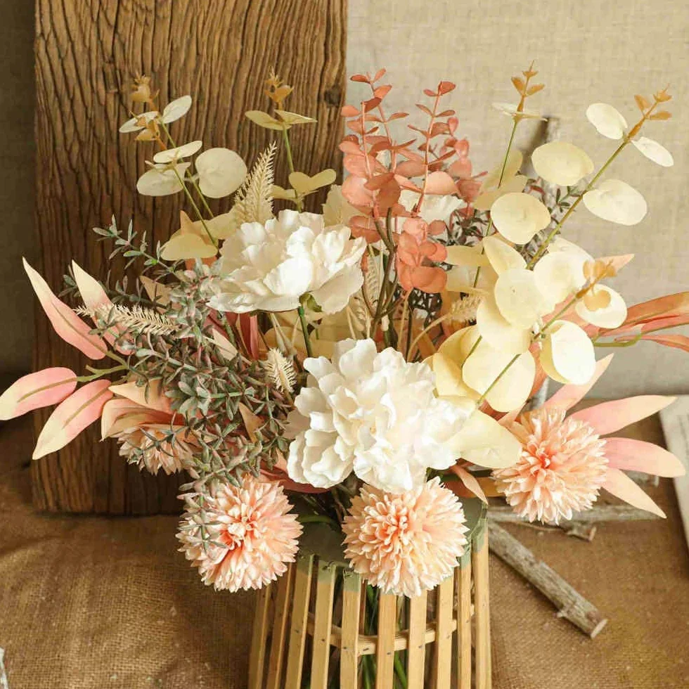 Fleurs Artificielles Hortensia Bouquet Soie pour Mariage Arrangement (Champagne)
