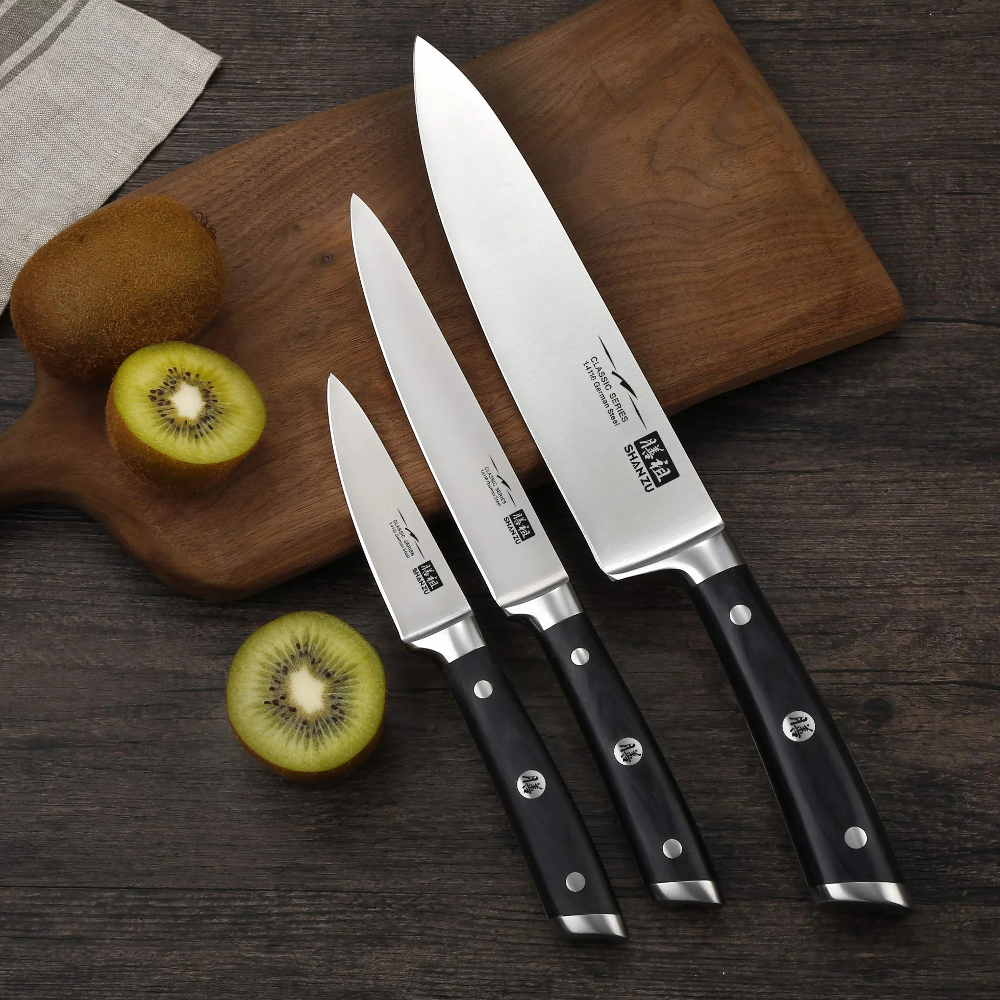 SHAN ZU Set Couteaux Cuisine, 3 Couteaux Japonais Acier Inoxydable, Couteau Chef Universel Paring